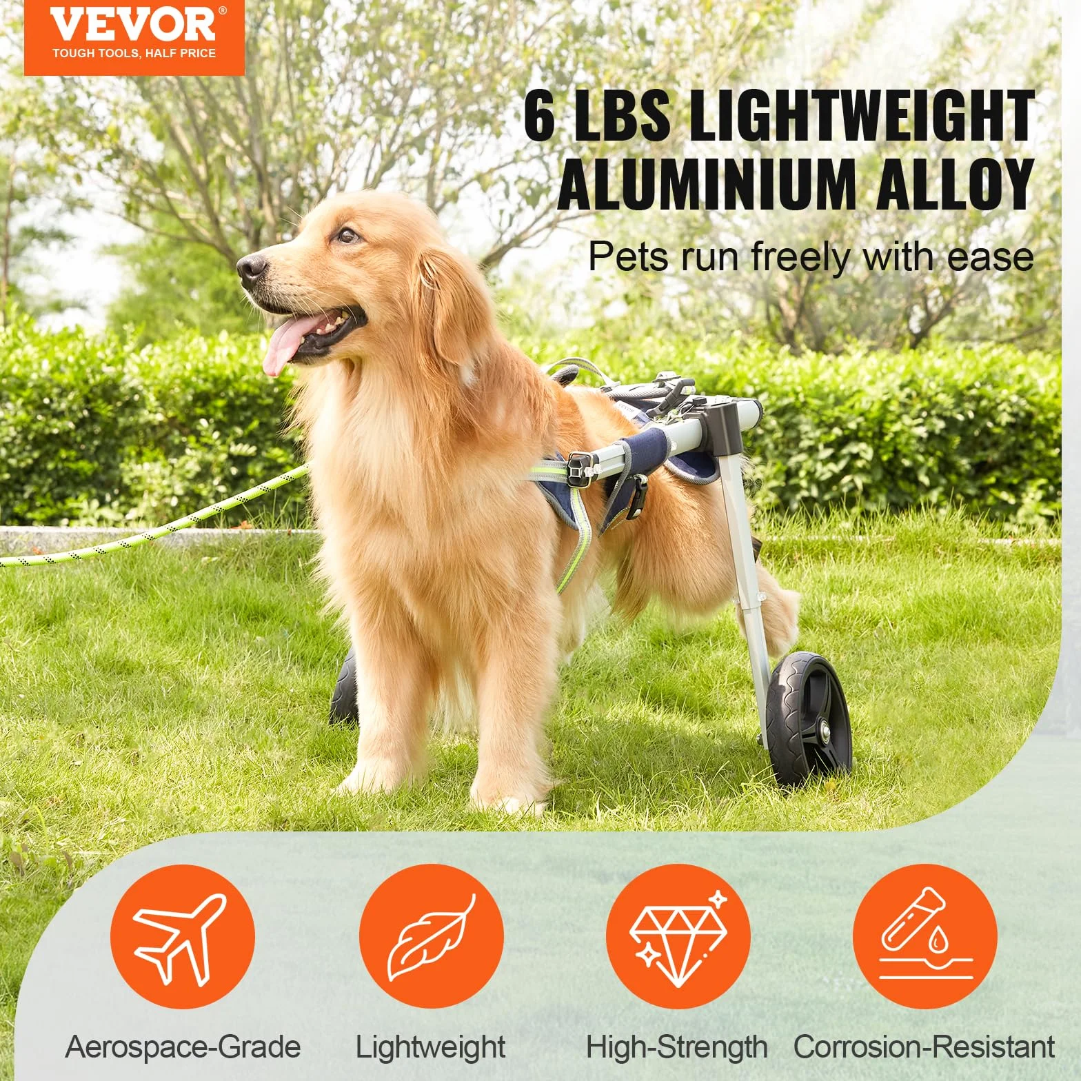 VEVOR Fauteuil roulant pour chien 2 roues arrières, fauteuil roulant animaux réglable pour guérison membres postérieurs