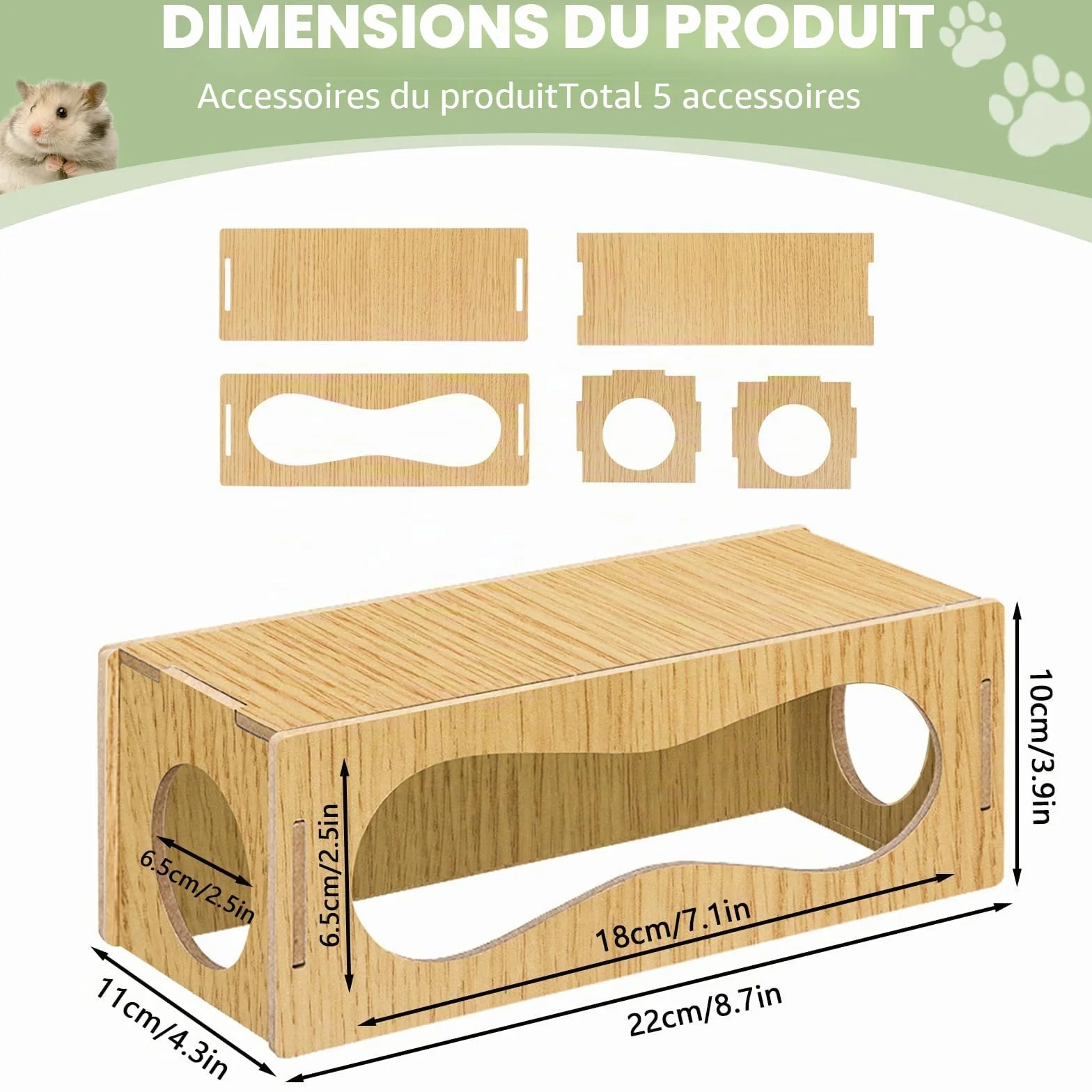 Niche en bois pour hamster - Accessoire pour activités de vie, jouets et décoration - Taille S