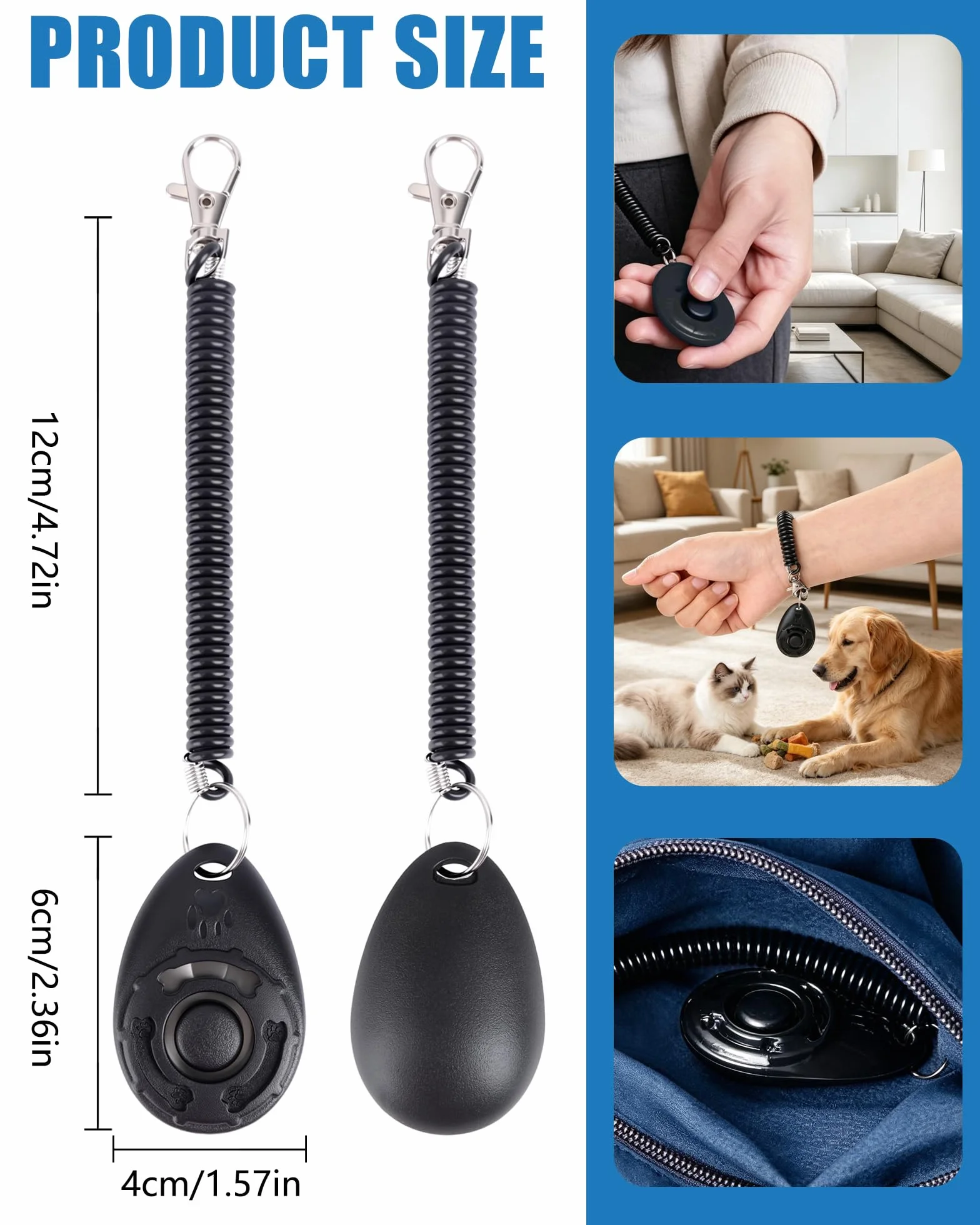 2 PCS Clickers pour Chien, Clicker Training avec Dragonne et Grand Bouton, Clicker Dressage Professionnel, Multicouleurs, pour Chien, Chat, Cheval, Oiseaux (Noir, Vert)