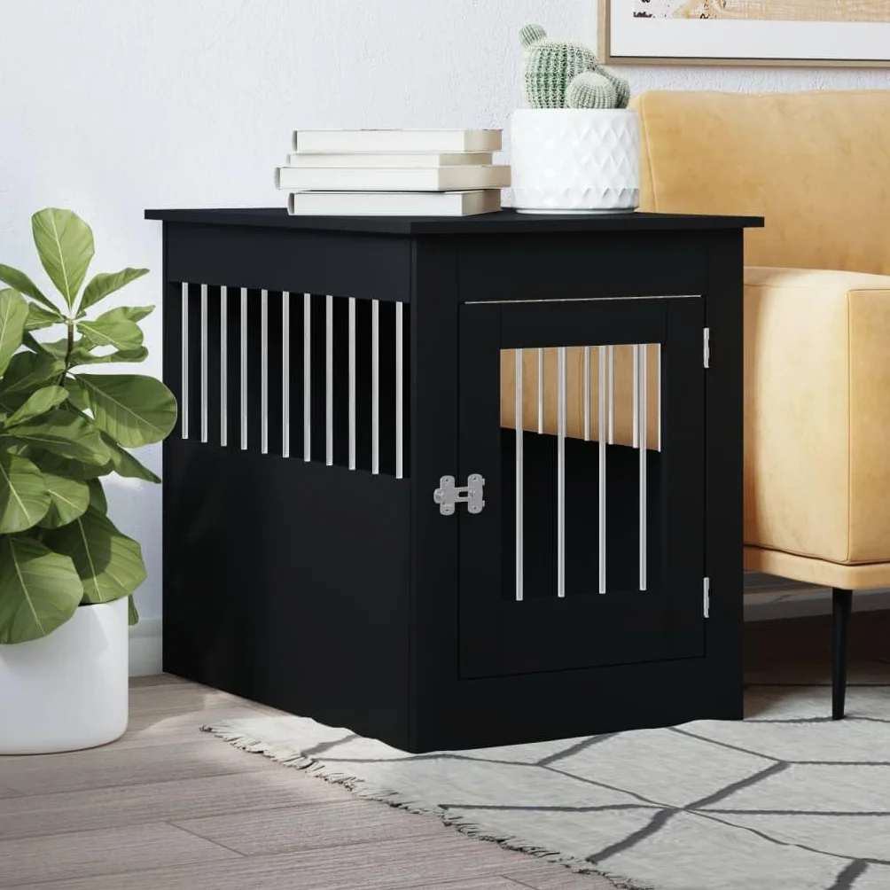 Tidyard Meuble de Cage pour Chiens Noir 55x80x68 cm Bois d'ingénierie, Cage pour Chiens de Petite Taille, Cage pour Chien avec Porte Verrouillable