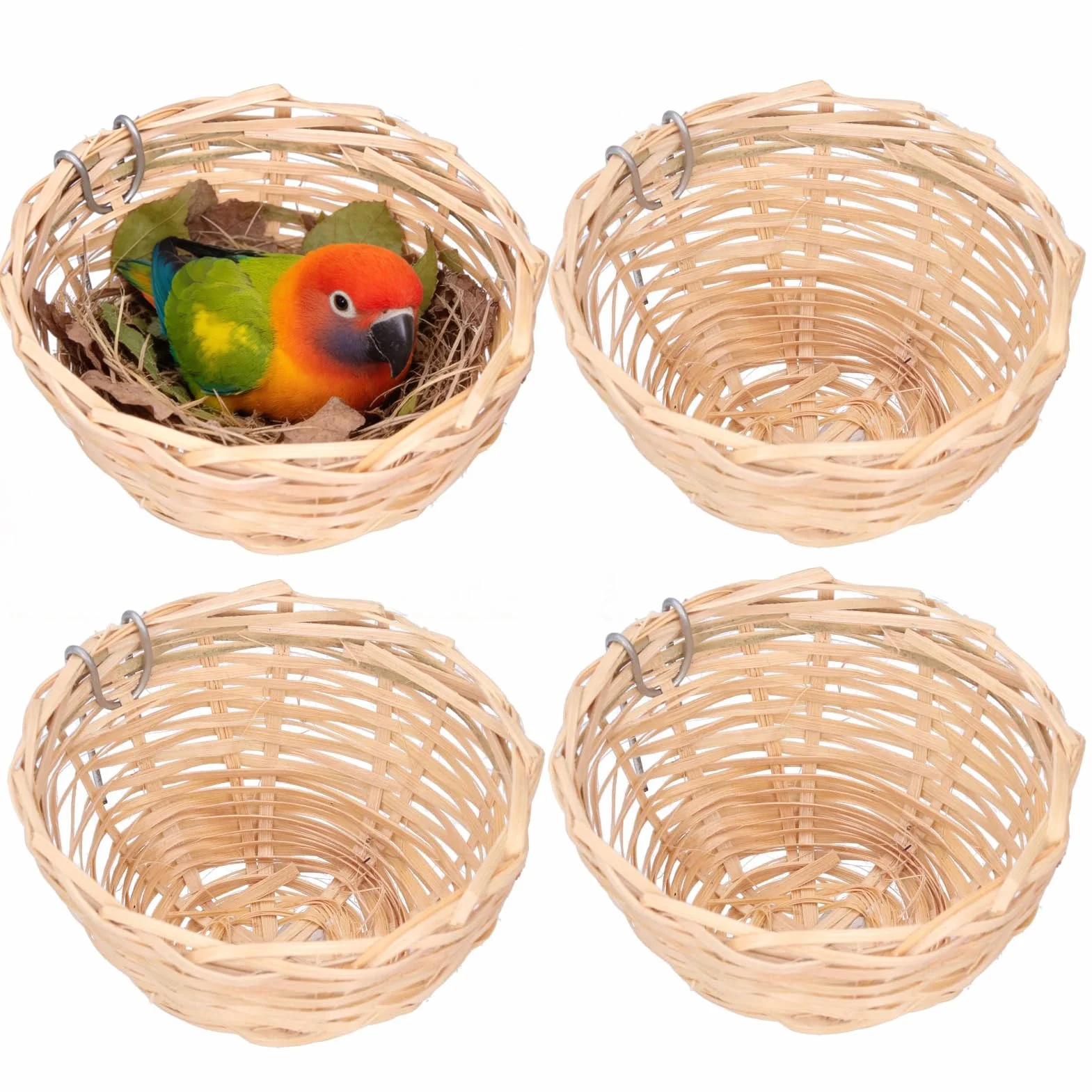 Nid D'oiseau Fait à la Main en Bambou pour Petits Perroquets Canaris Calopsittes avec Crochet