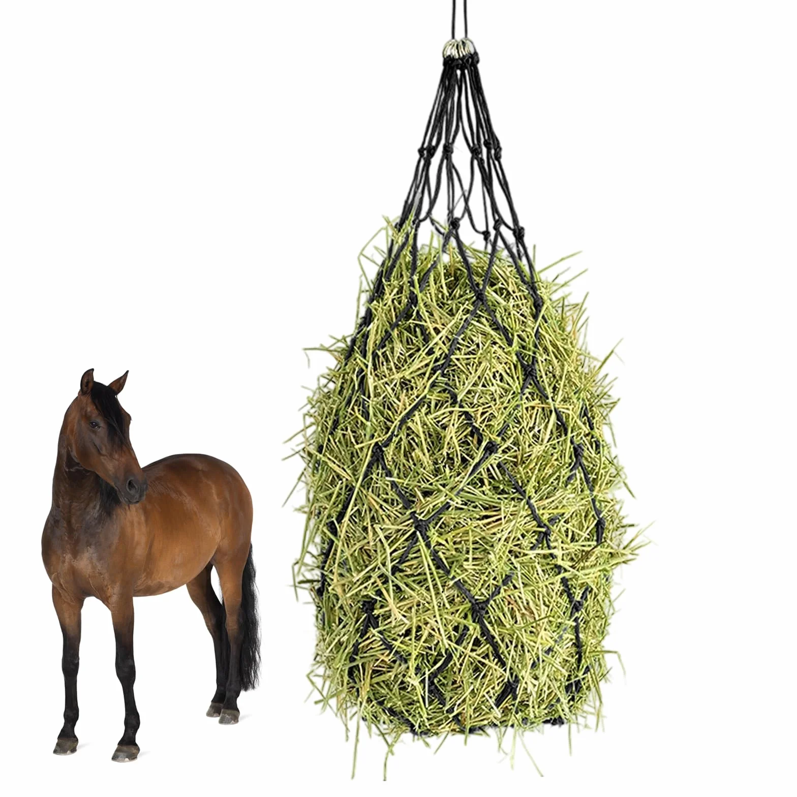 Noir Filet à Foin Chevaux 12,5 x 12,5 cm Maillage Sac à Foin avec Anneau de Fixation pour Chèvres Moutons