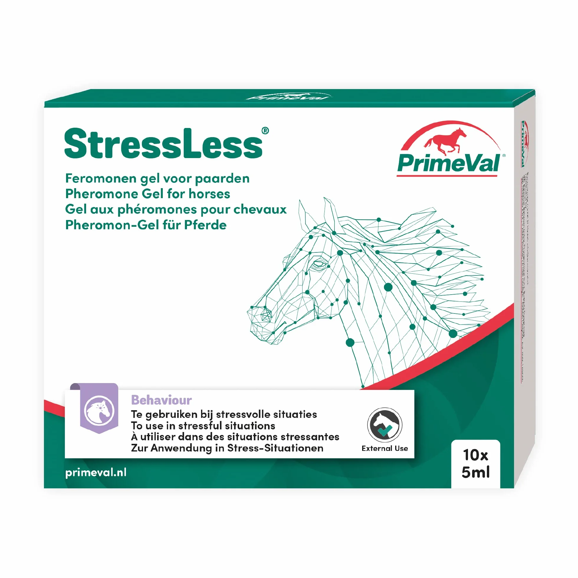 PRIMEVAL StressLess – Gel apaisant aux phéromones pour Cheval – Aliment complémentaire Naturel Anti-Stress à Base de phéromone apaisante Maternelle de Jument – sans Somnolence – 10 sachets de 5 ML