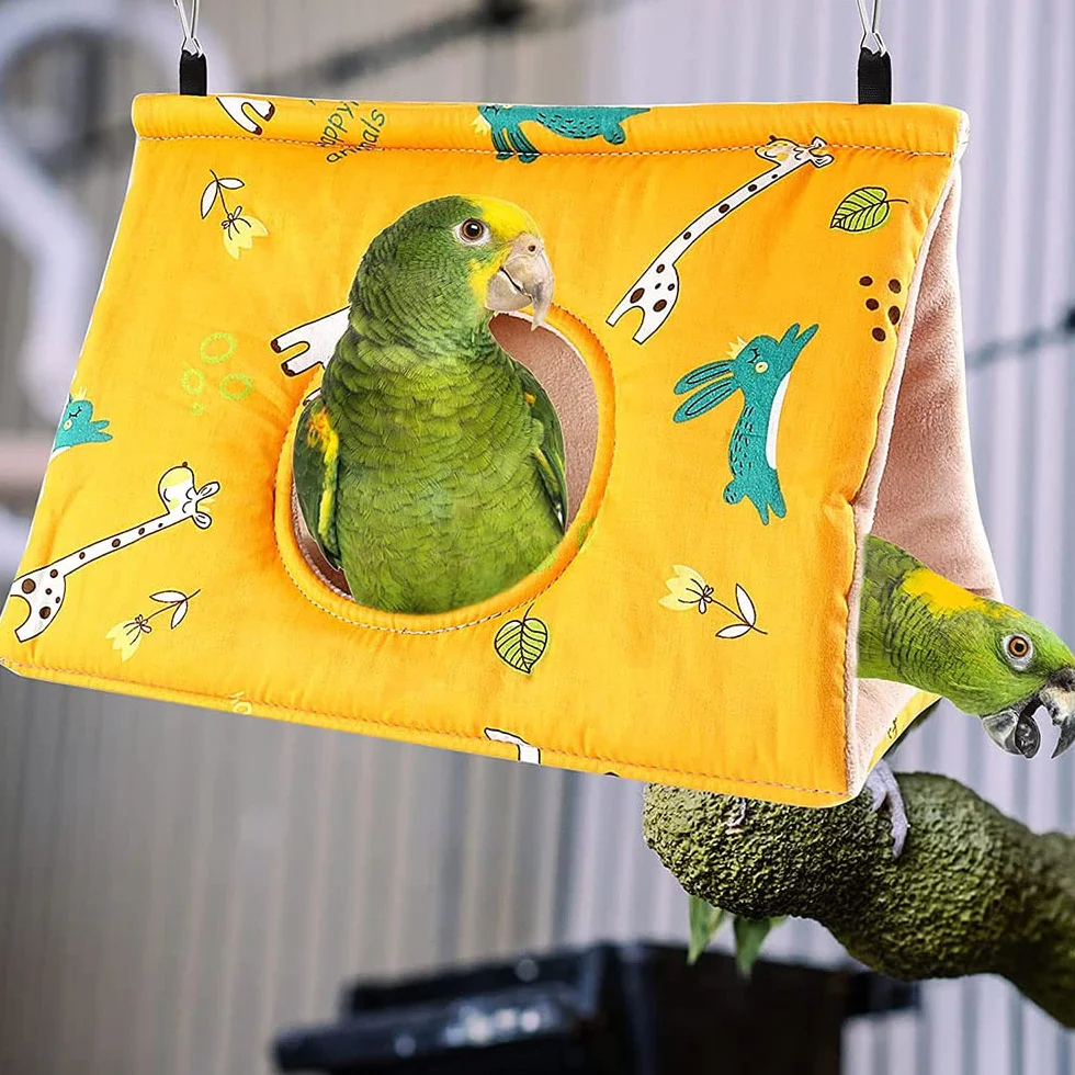 Hamac Perroquet Chaud Doux Nid Oiseau en Peluche Suspendu Cage Tente pour Perruche Cacatoès Gris Grande Taille