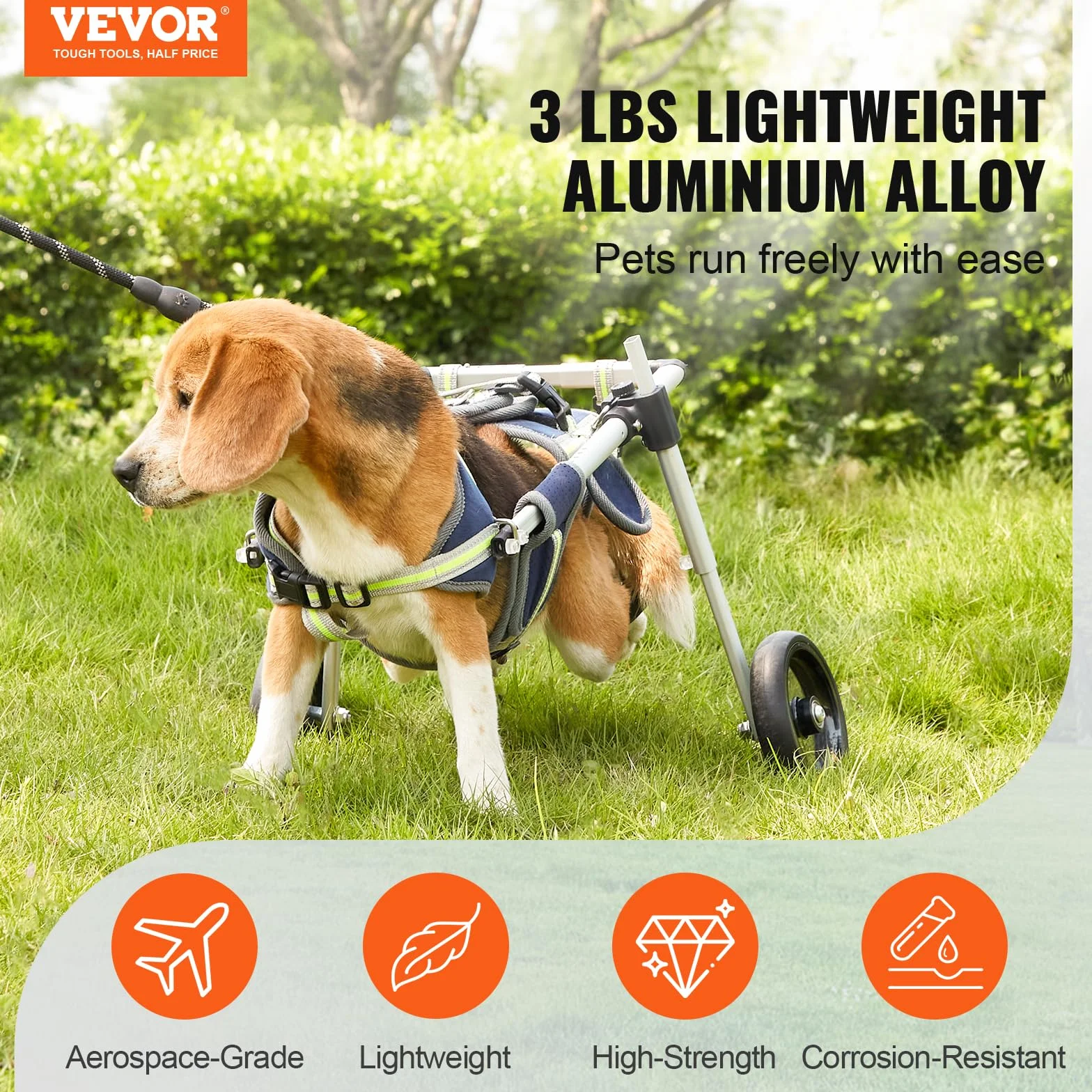 VEVOR Fauteuil Roulant pour Chien 2 Roues pour Pattes arrières, Fauteuil Roulant pour Animaux de Compagnie léger et réglable