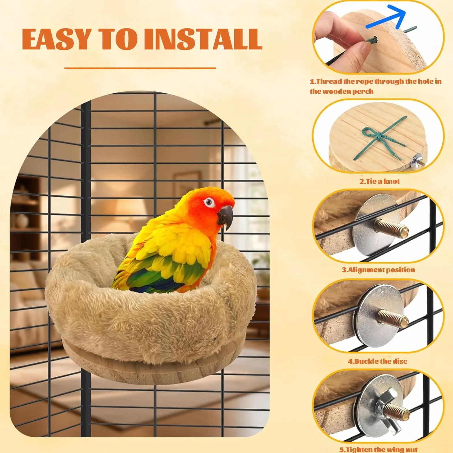 Hamac en peluche amovible Nid d'oiseau taille moyenne pour perruches calopsittes conures hamster