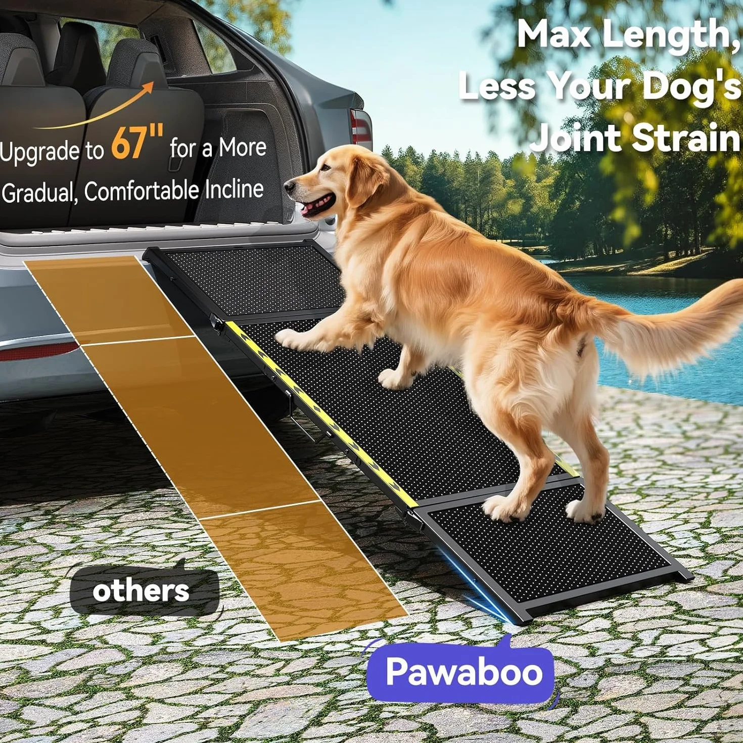 Rampe pour chien de 170,7 cm de long et 50,8 cm de large pour voiture – Rampe portable extra large pour chiens de taille moyenne et grande avec surface de tapis antidérapante, escalier pour voiture