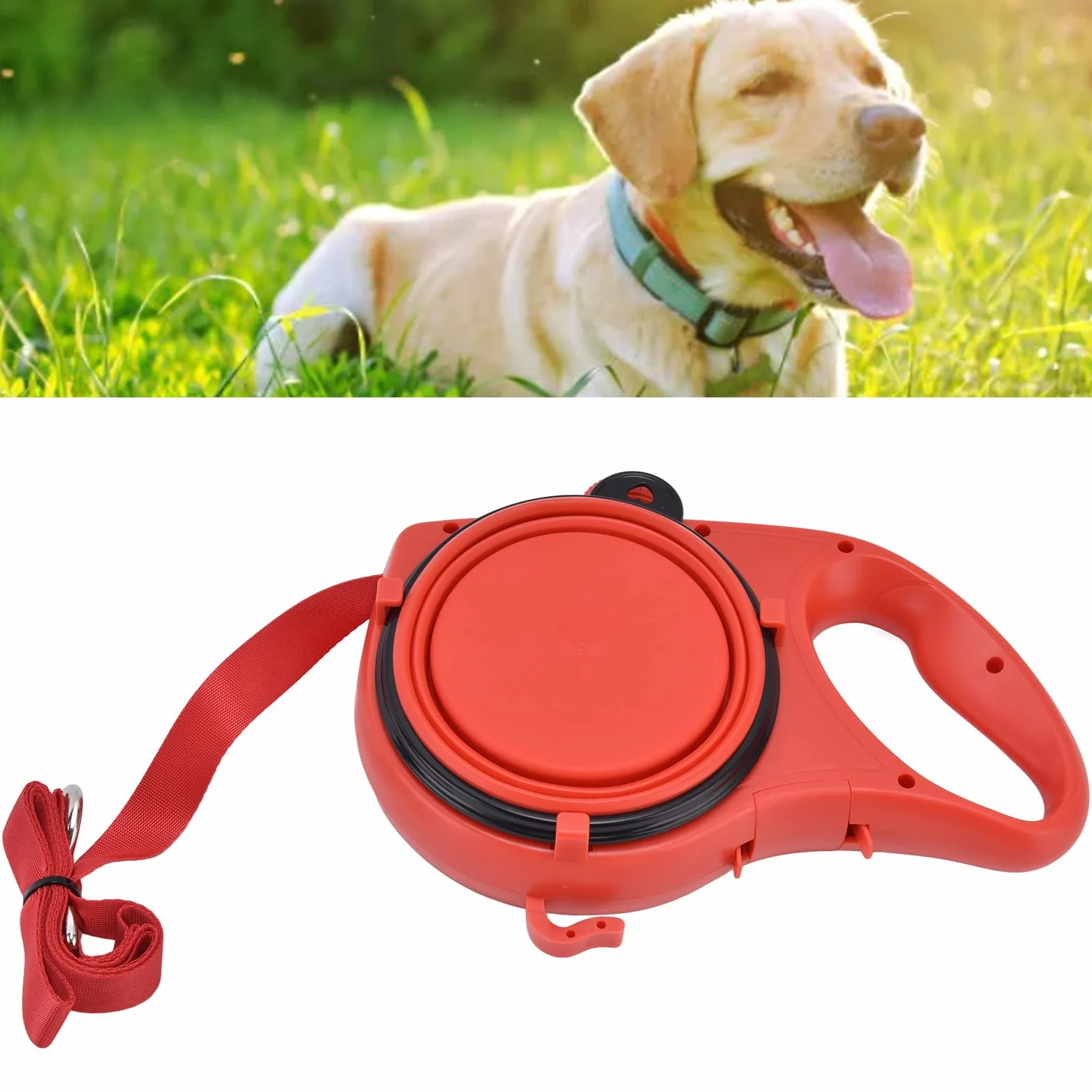 Laisse pour Petit Chien avec Bol d'eau Pliable, Multifonction Portable Rouge 9,1 x 6,7 x 2,0 Pouces