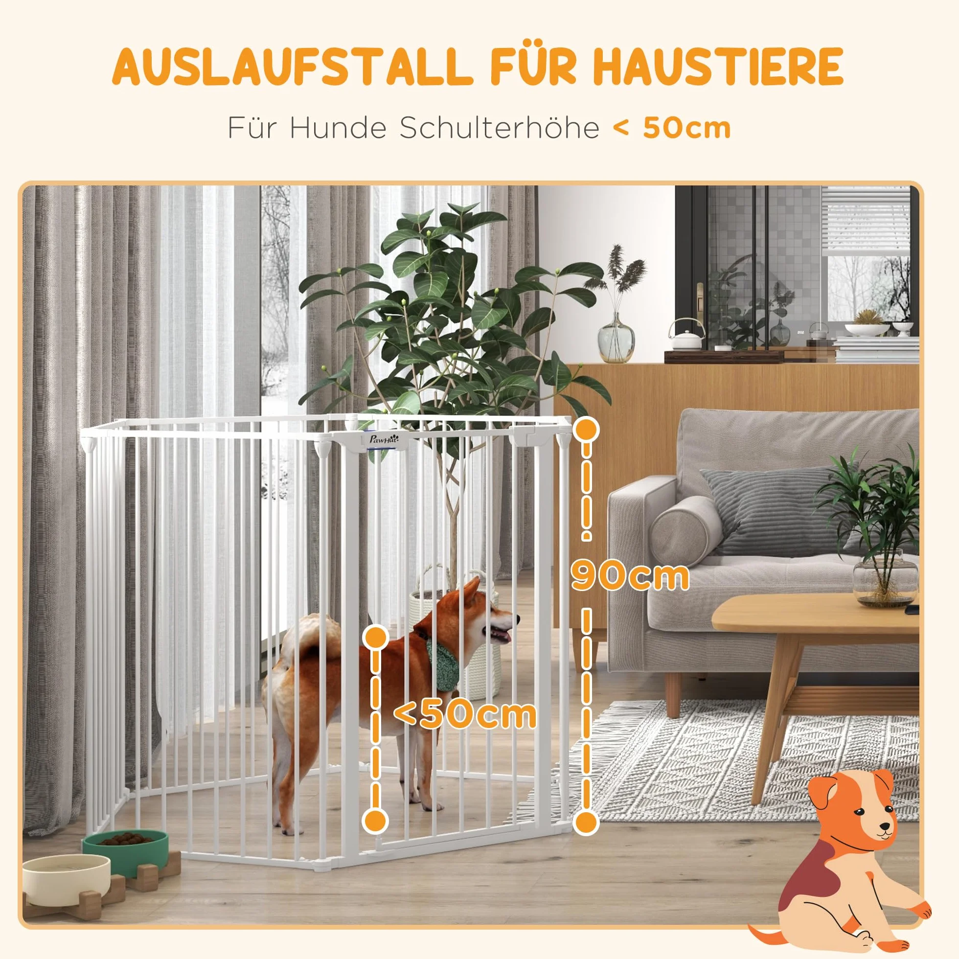 PawHut Enclos pour chiots pliable 90 cm barrière 6 panneaux acier blanc