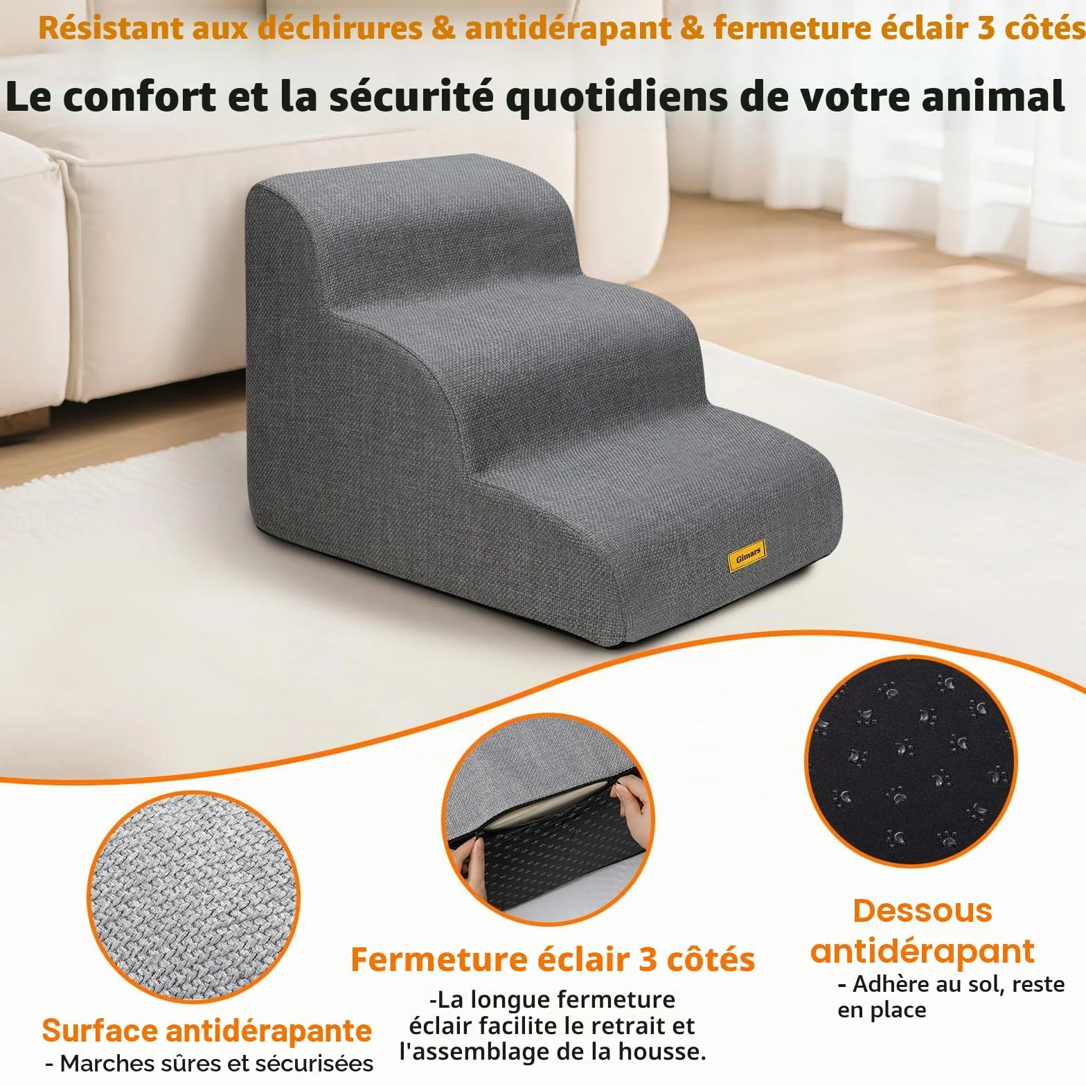Gimars Escalier Robuste Extra Large pour Chiens en Mousse Haute densité 30D Anti-dérapant