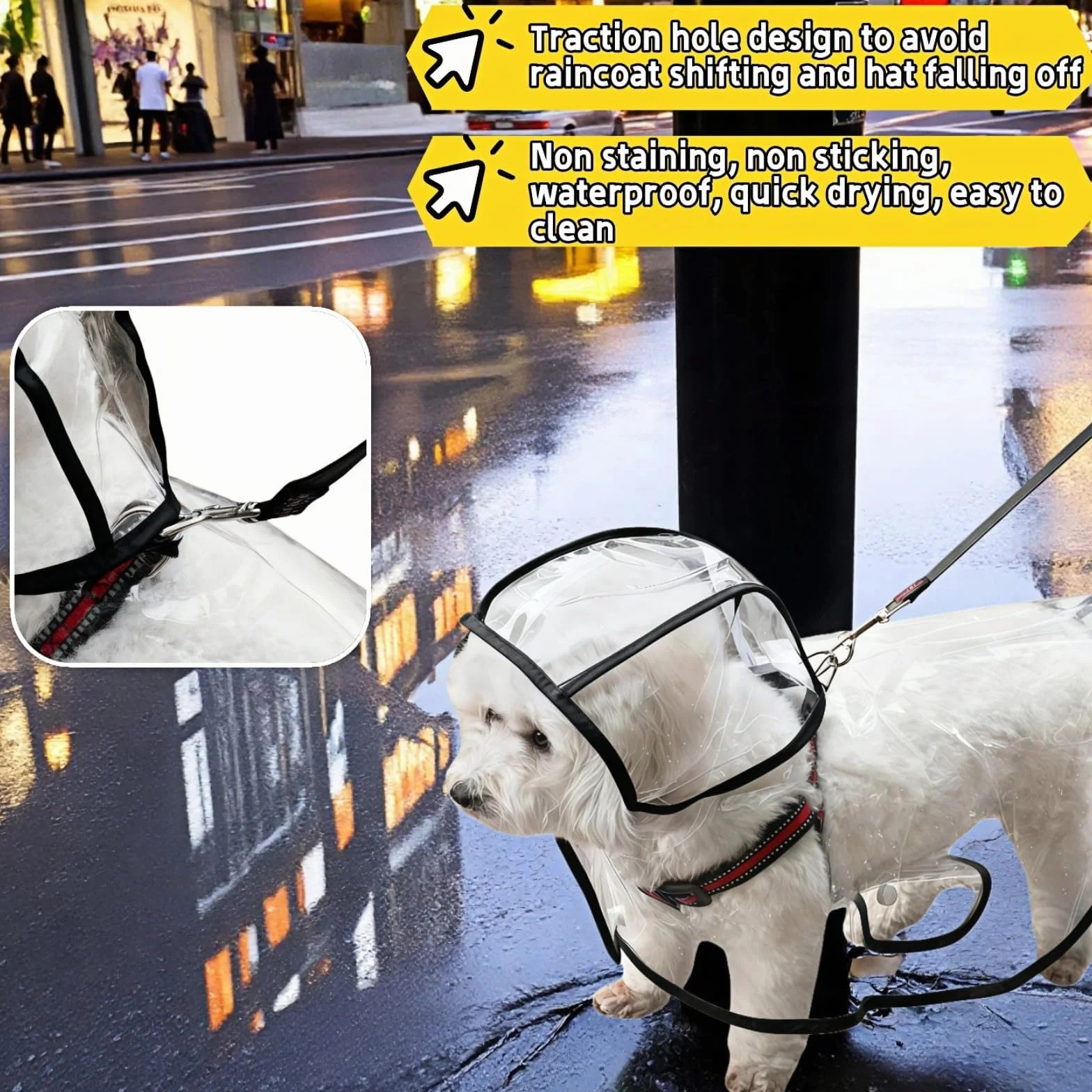 Poncho de Pluie en PVC Transparent Imperméable pour Chien avec Capuche, Taille L