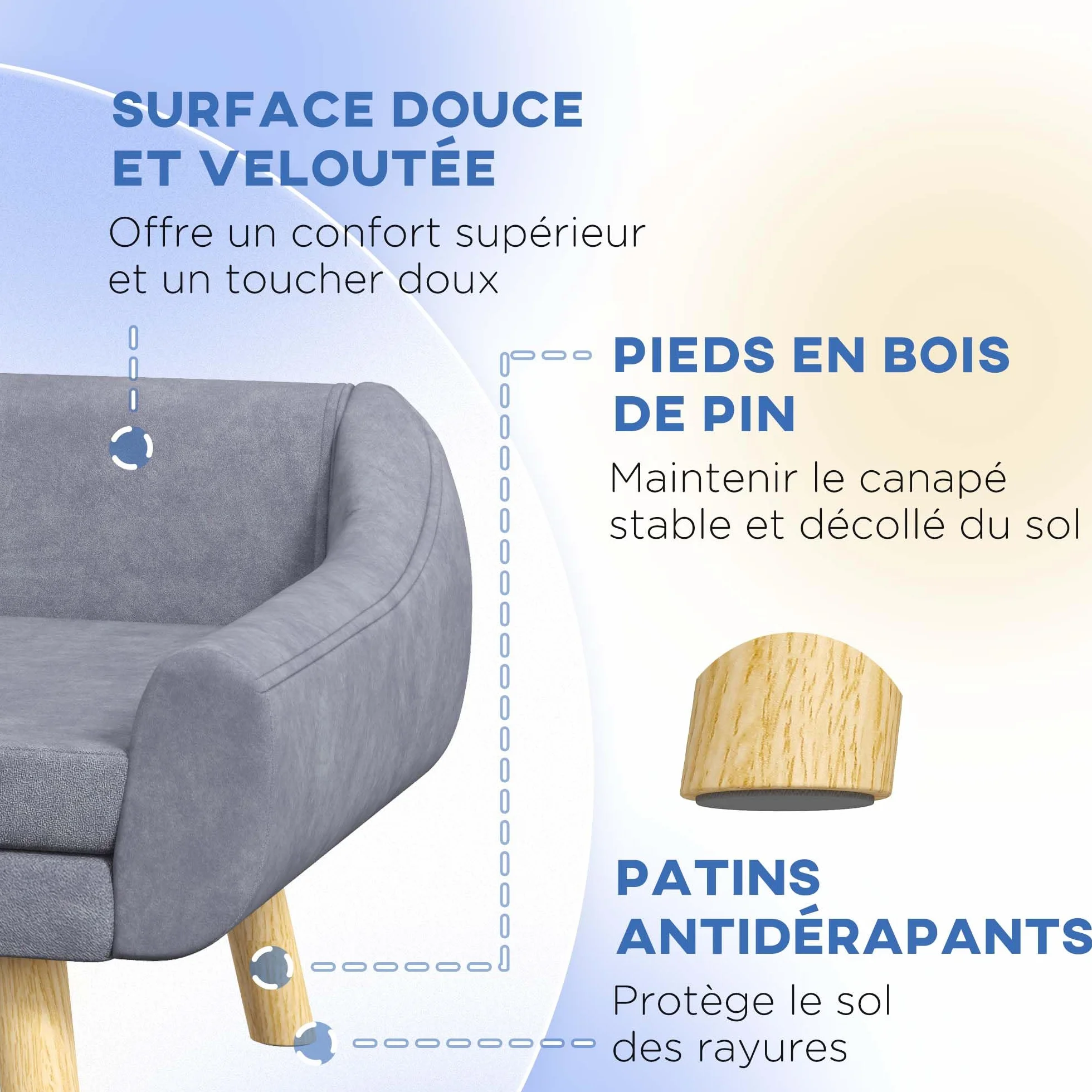 PawHut Canapé pour Chien Chat Design scandinave Coussin Moelleux Amovible Tissu Aspect Velours 102x58.5x42.5 cm Gris