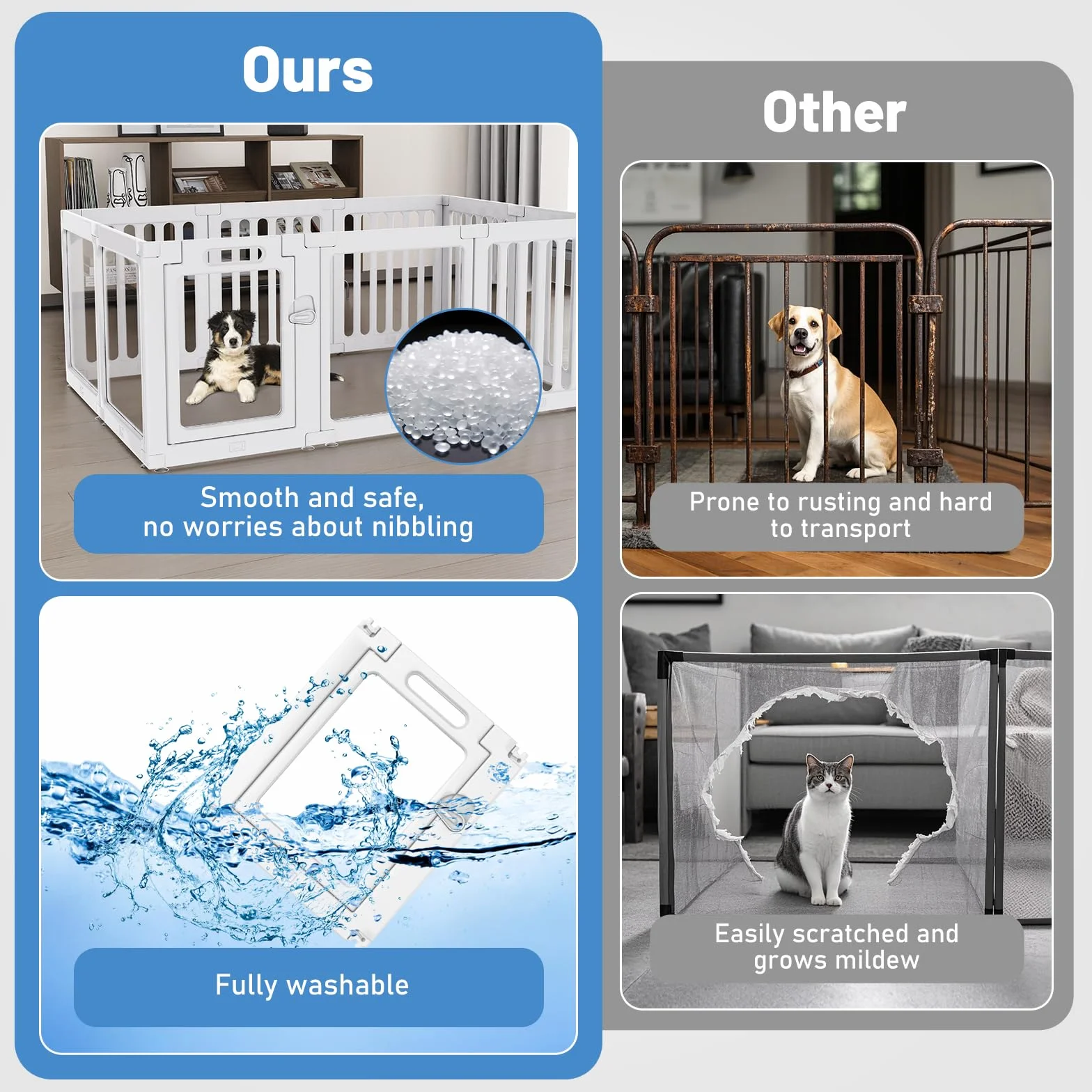 Parc pour Chien en Acrylique H60cm Pliable avec Ventouses 10 Panneaux