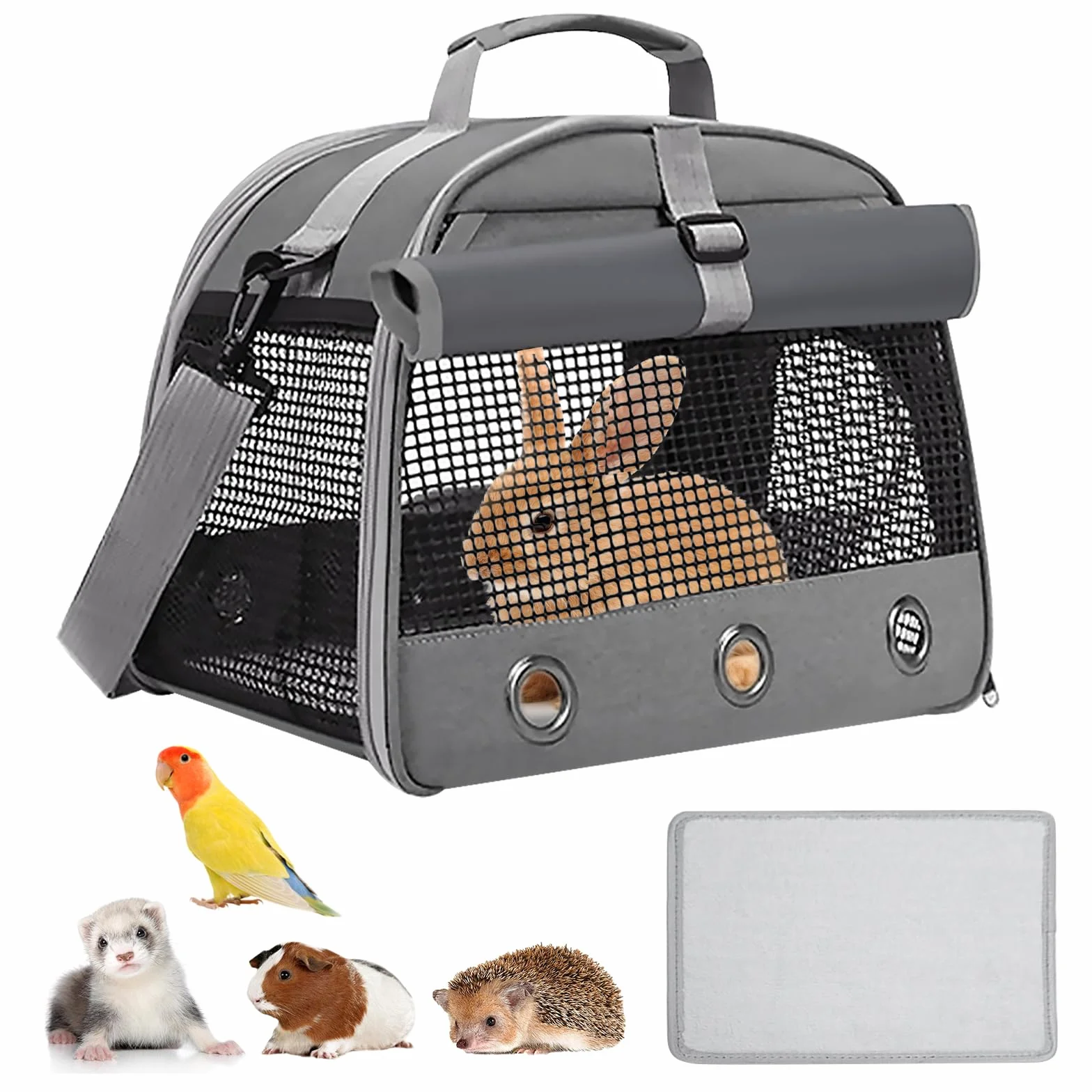 Sac De Transport pour Petits Animaux 35x25x23 cm Gris