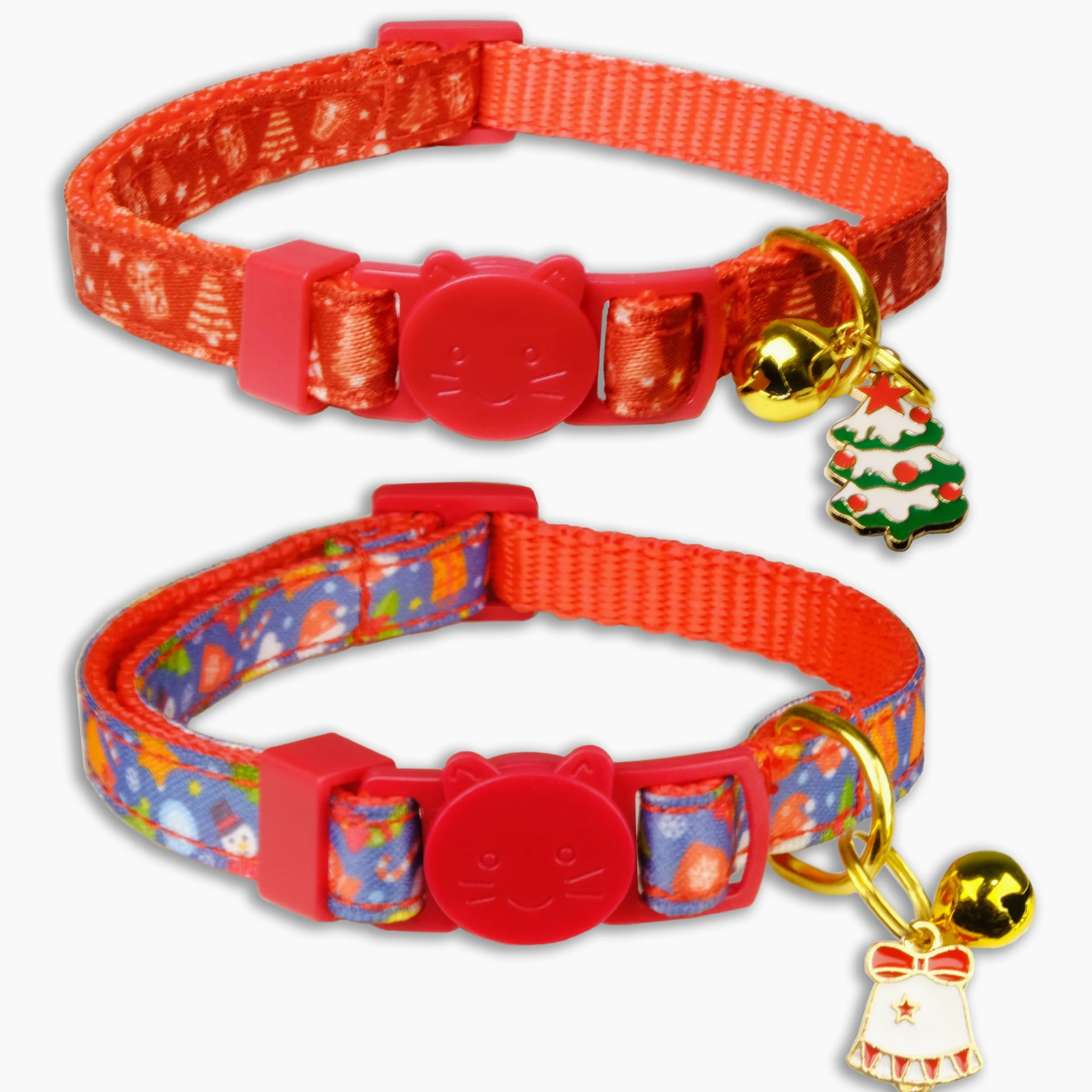 Lot de 2 colliers de Noël pour chat avec clochettes et breloques festives, boucle de sécurité, collier réglable pour chaton et chat adulte