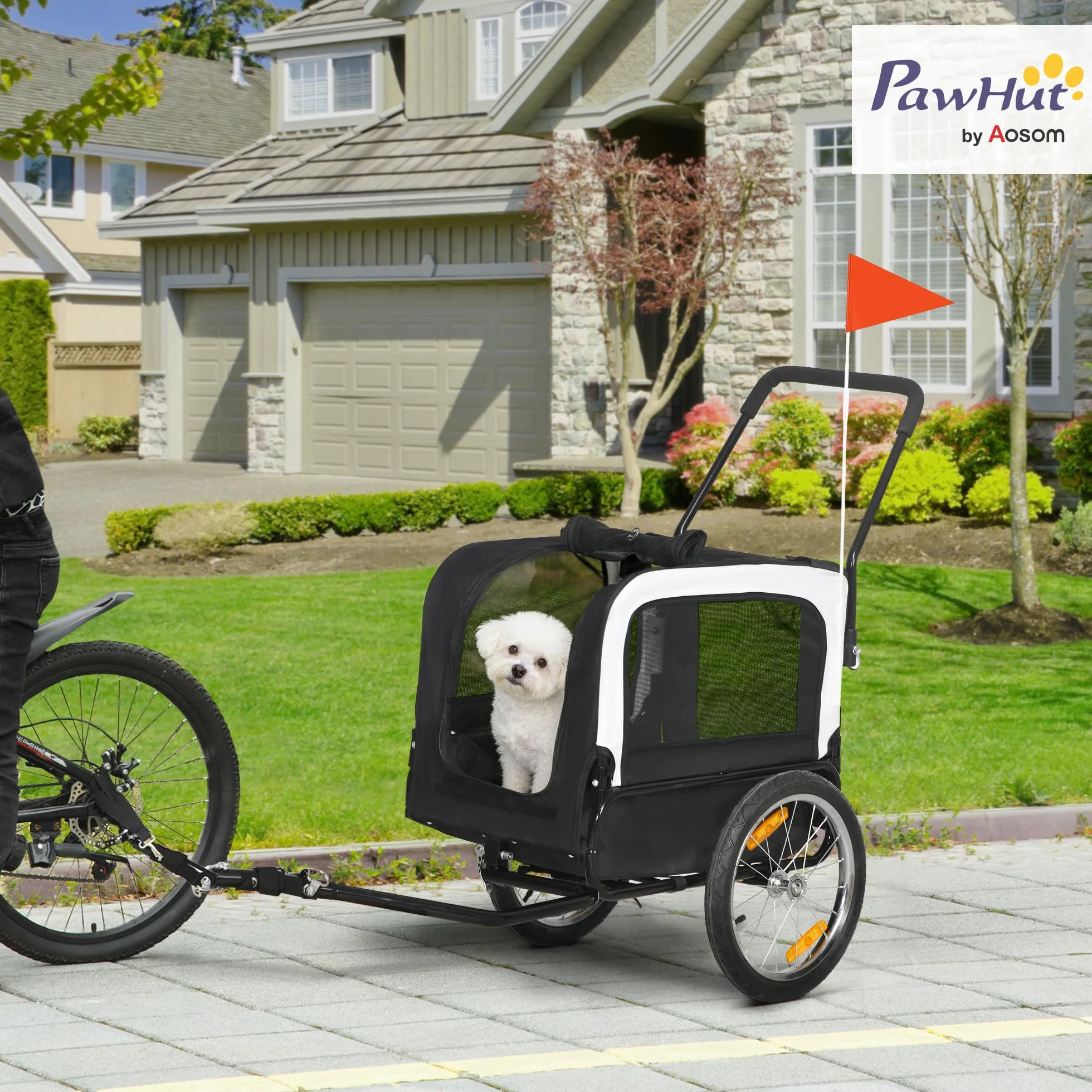 PawHut Remorque vélo Jogger 2 en 1 pour Animaux de Compagnie, remorque à vélo pour Chien, Noir