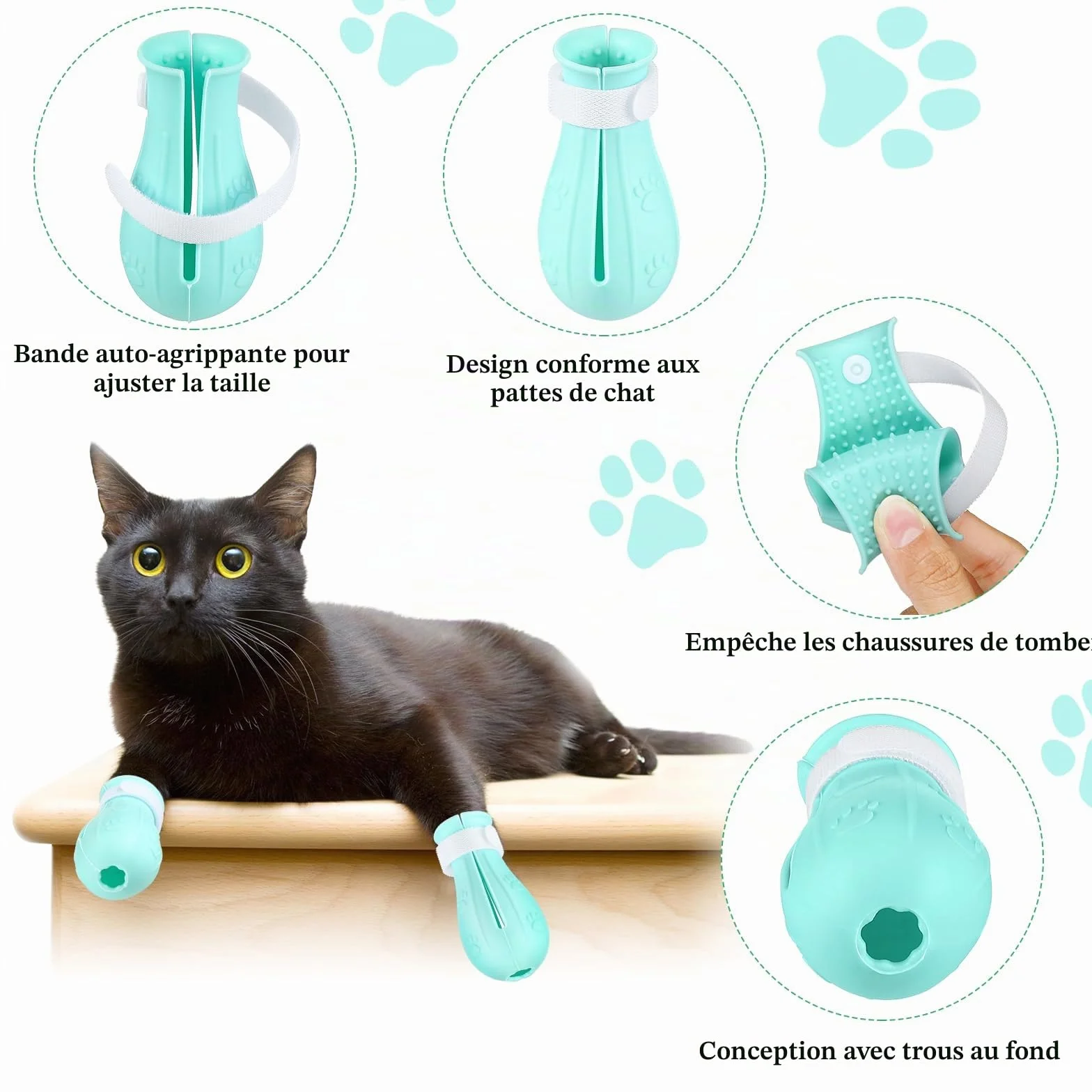 Muselière pour Chat avec Capuche Réglable et Couvre-Pattes, Anti-Morsure et Anti-Rayures en Silicone (Taille M)