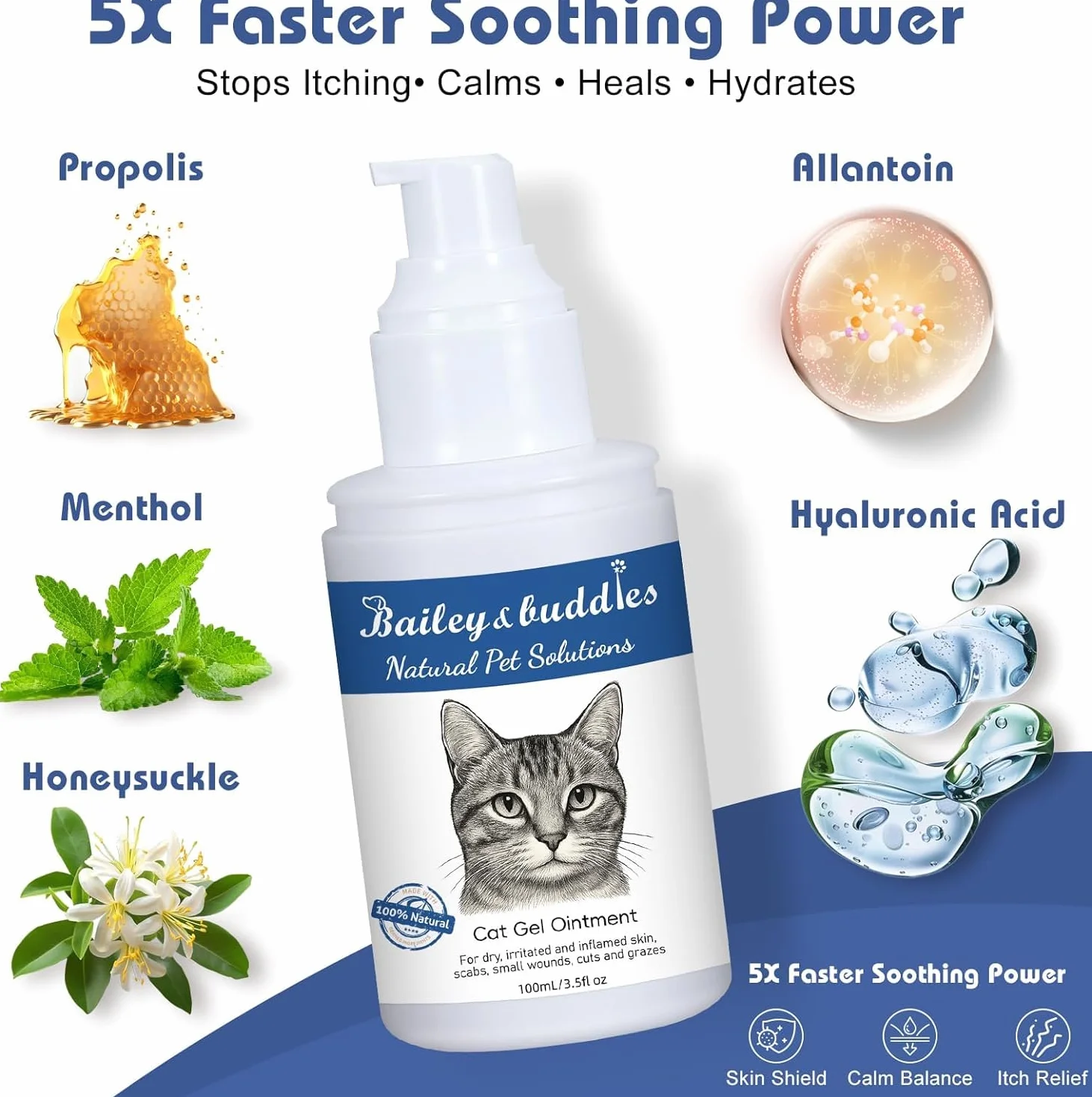 Bailey & buddies Pommade Naturelle pour la Peau de Chat, soulage Peau sèche, démangeaisons, Points Chauds, eczéma et Allergies