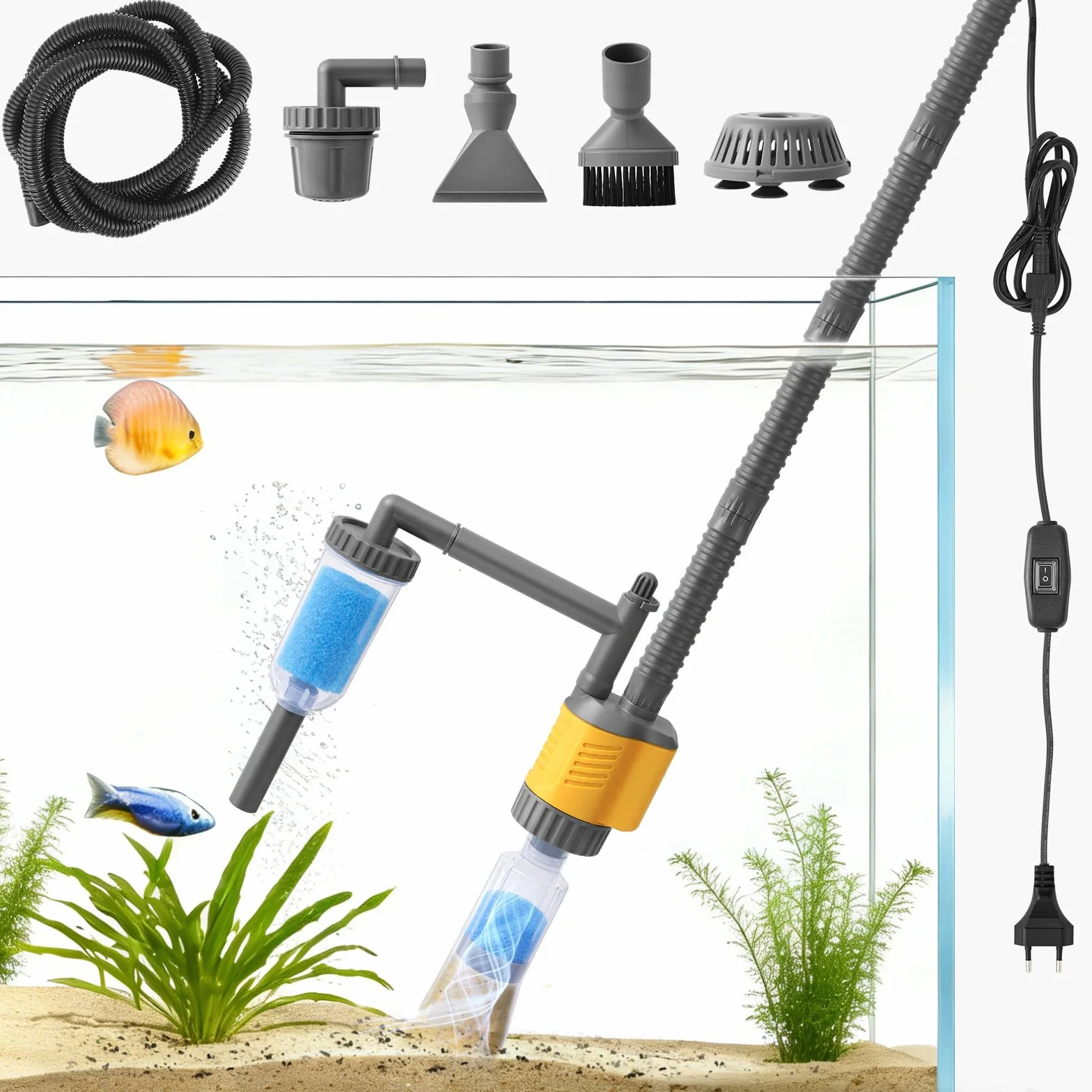Aspirateur Électrique Aquarium 1200LPH Nettoyage Gravier 20W Amovible