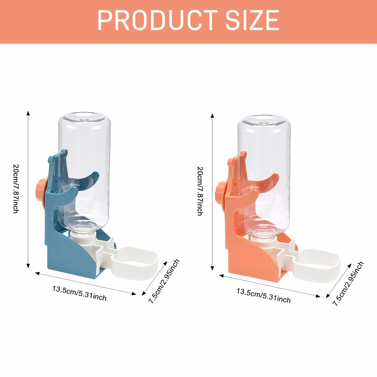 2 pièces de distributeur d'eau automatique pour lapins, 500 ml, bouteille de boisson suspendue pour lapins, cochons d'Inde, chinchillas, hérissons, furets, hamsters (Bleu, Orange)