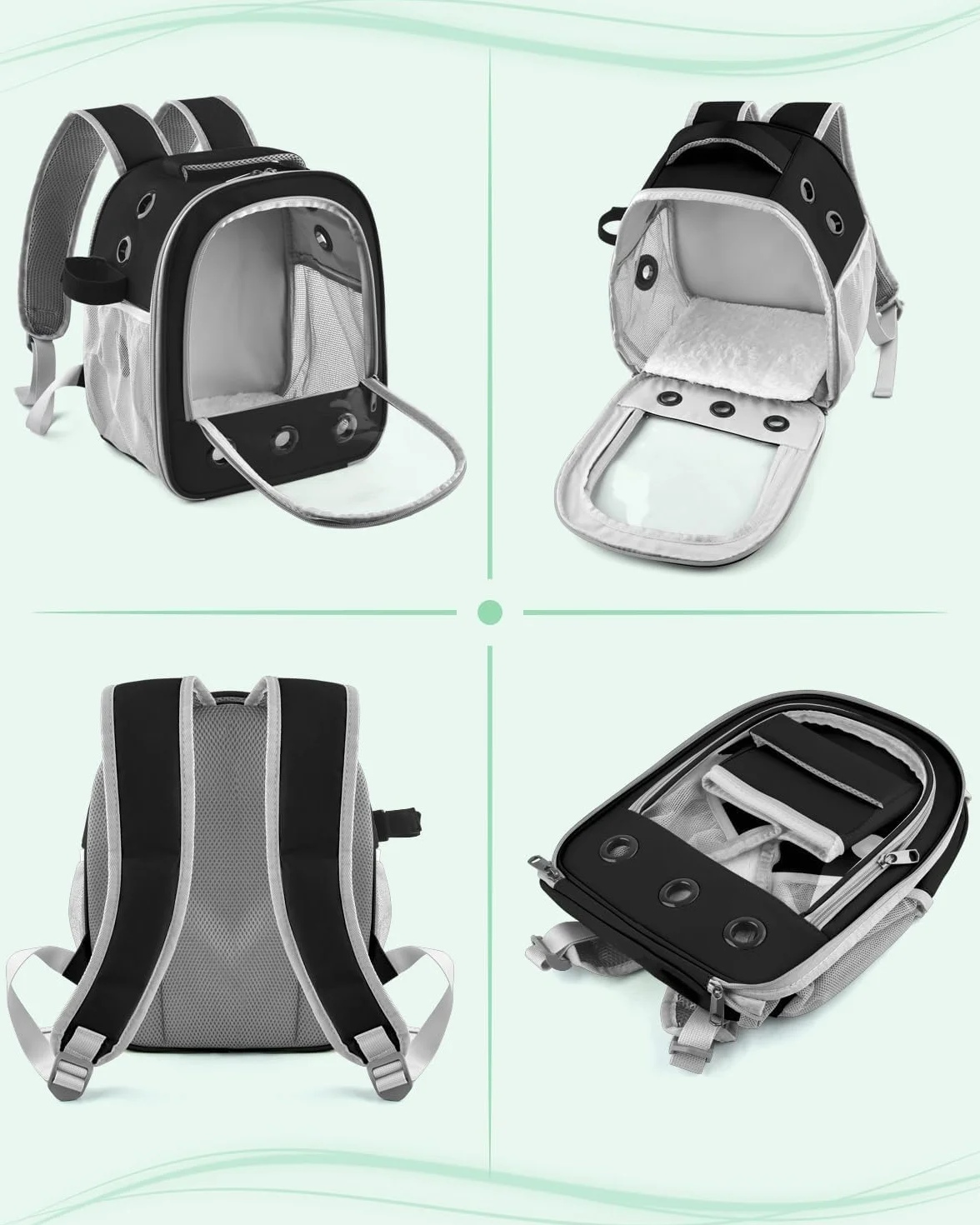 Sac à dos pour cochon d'Inde - Sac de voyage portable pour petits animaux avec porte-bouteille et support amovible noir