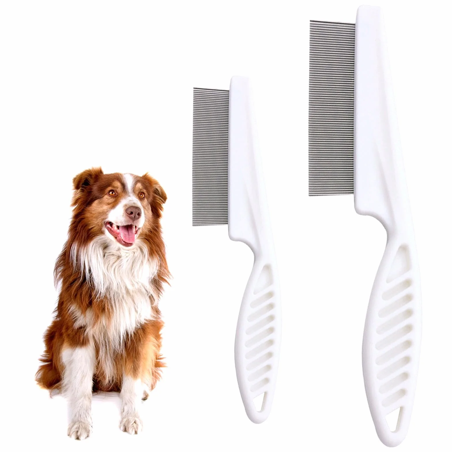 Pack de 2 peignes pour animaux en acier inoxydable, peigne chien et chat anti-larmes