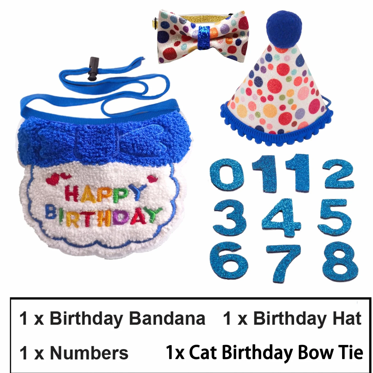 Lot de 4 chapeaux et bandanas pour chat avec nœud papillon réglable - Décorations de fête d'anniversaire pour animaux