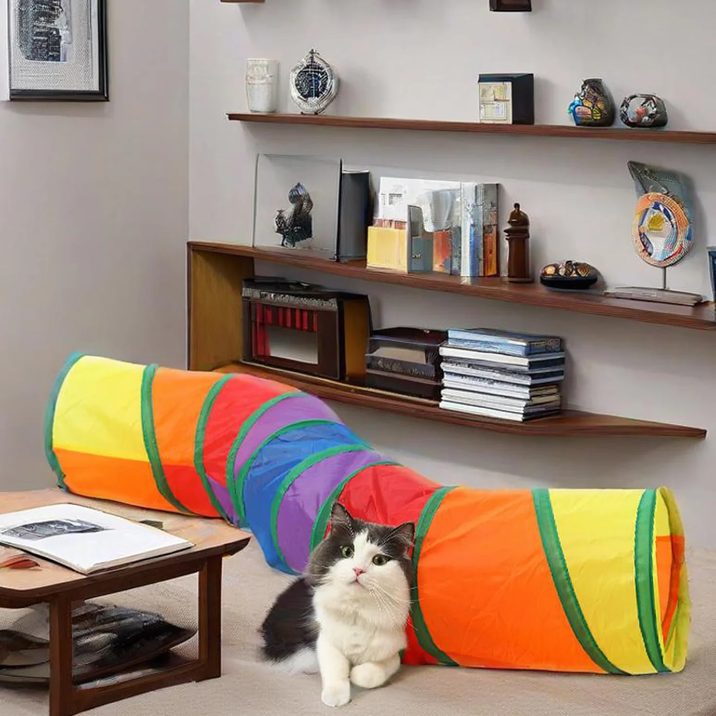 Tunnel de jeu pour chat arc-en-ciel 16 cm pliable jouet interactif