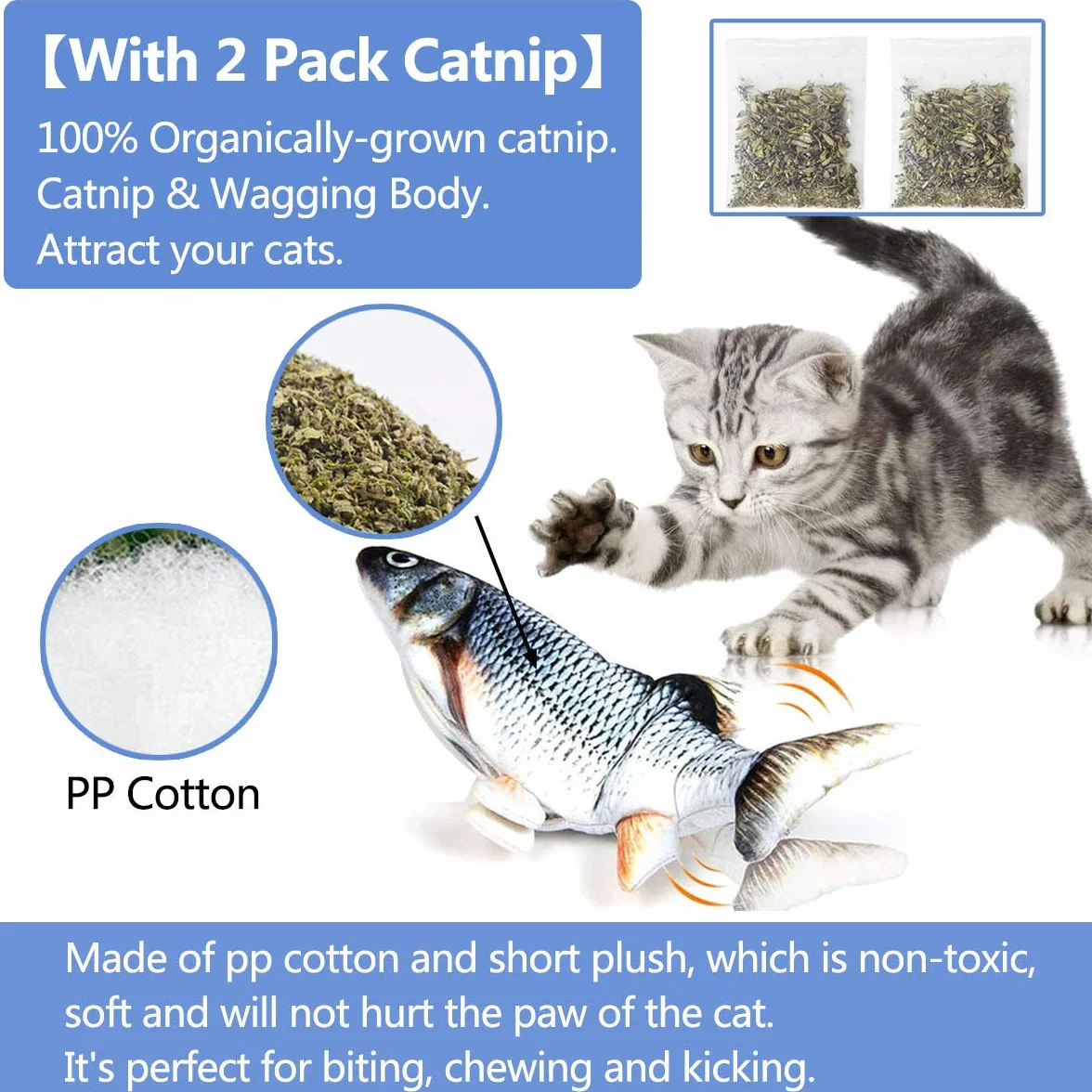 Cataire Jouet Poisson Interactif pour Chats 30 cm Rechargeable