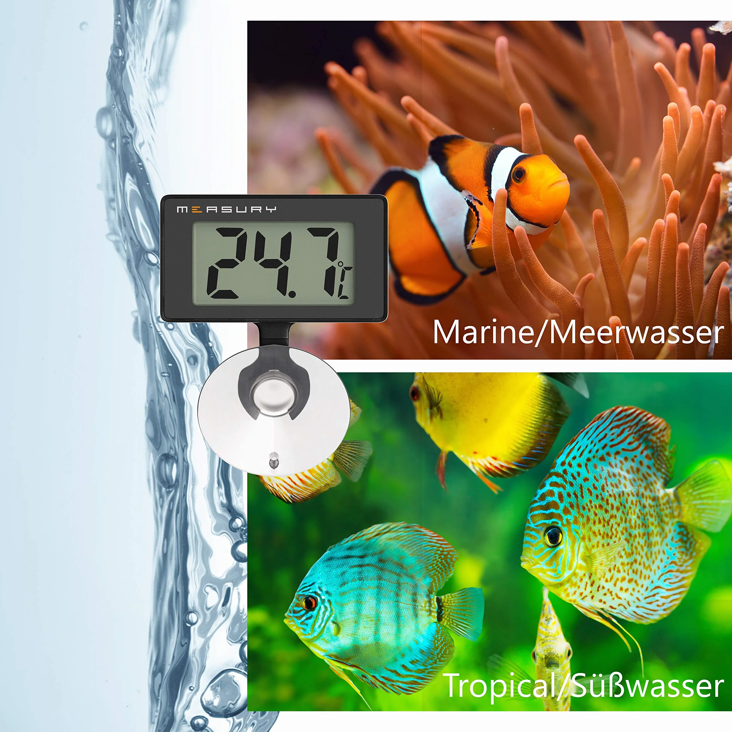 Measury Thermometre Aquarium Digital TM10 Eau Douce Eau de Mer Thermomètre