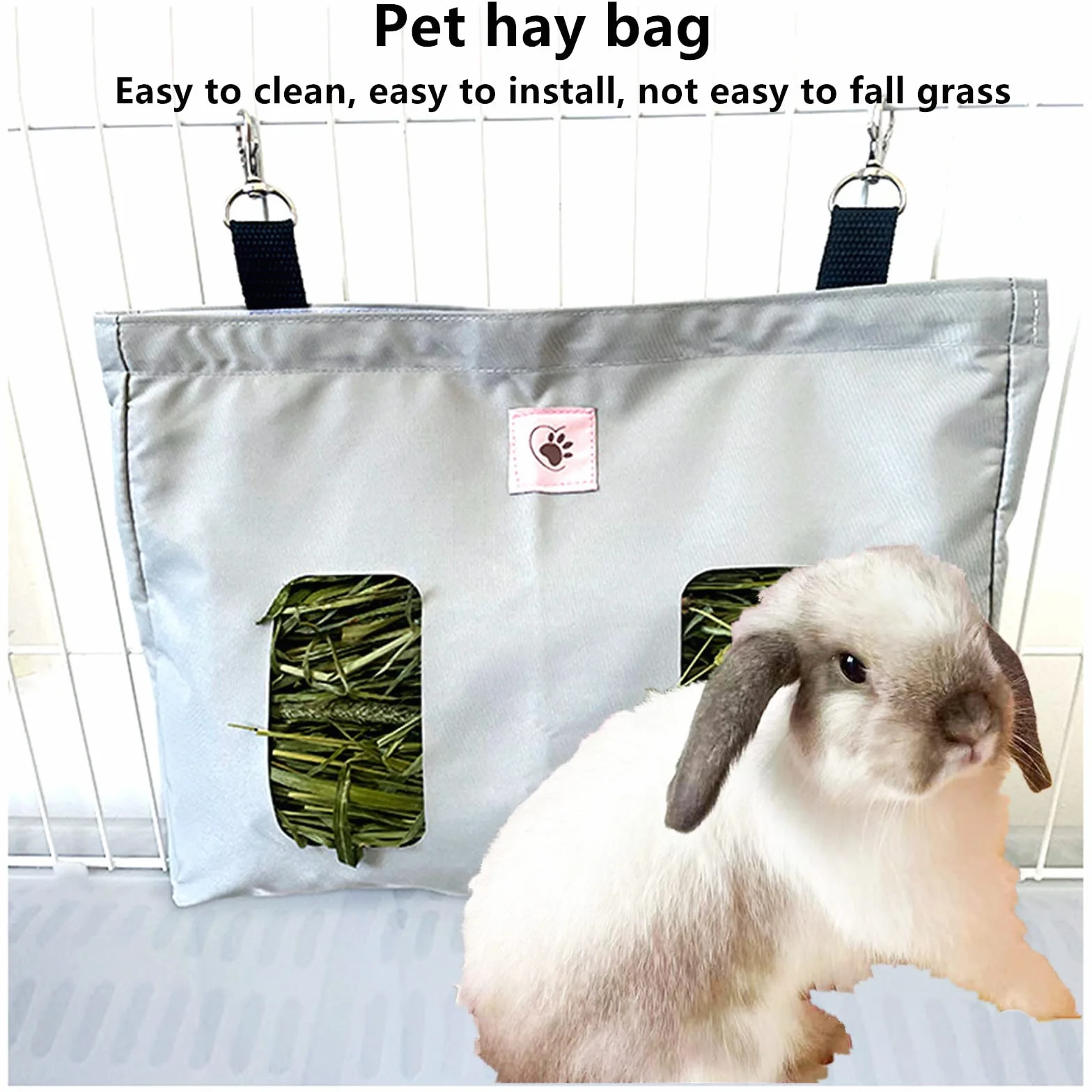 Sac à Foin pour Lapin Cavies Hamsters Chinchillas 2 Ouvertures Gris
