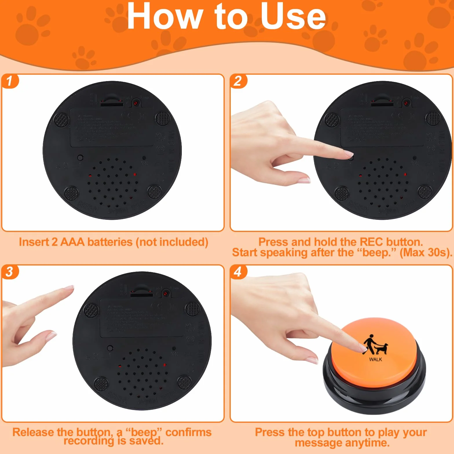 Buzzer Chien, Lot de 10 Boutons de Communication pour Chien, avec 2 Autocollants, Buzzer Enregistrable pour Interagir avec Les Chiens