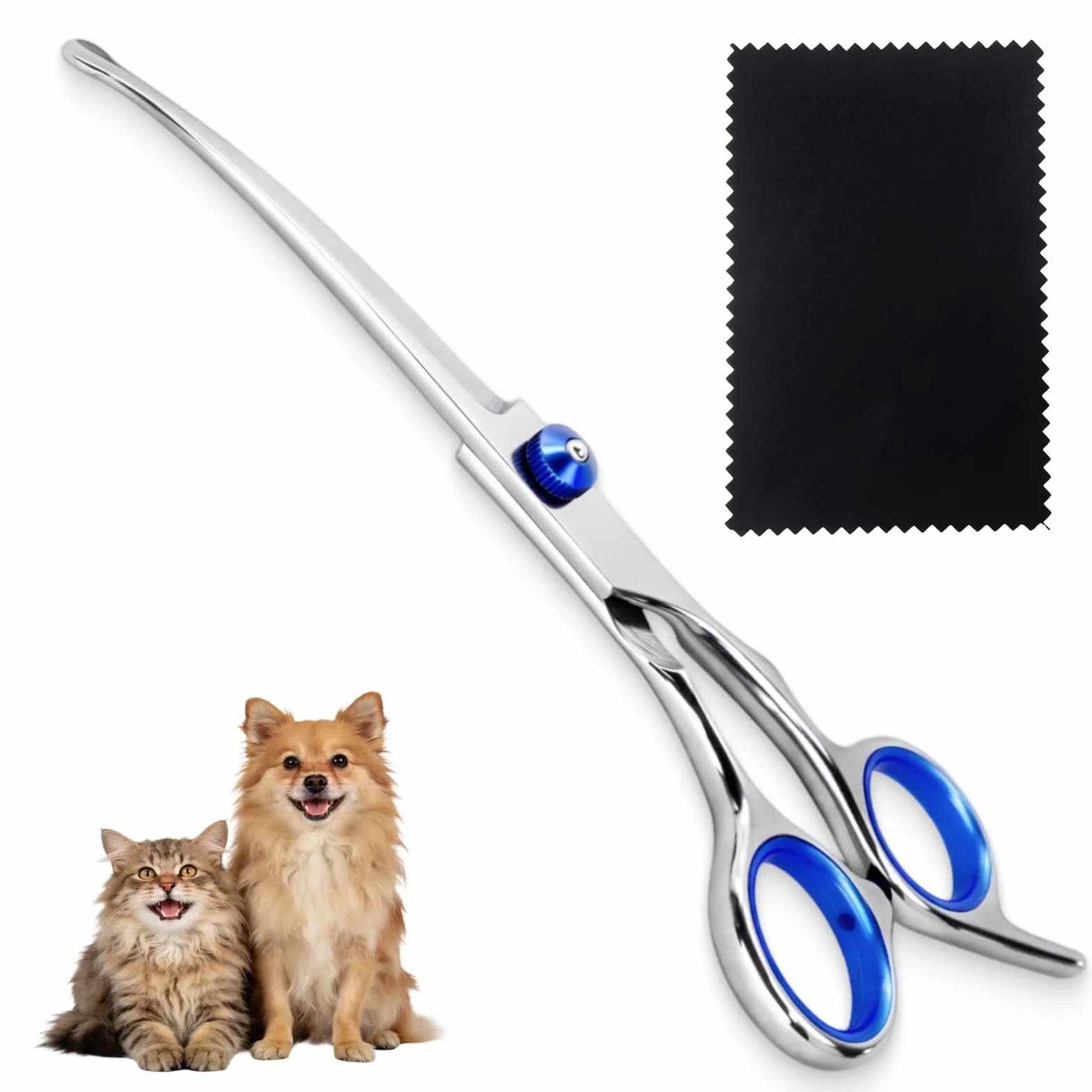 Ciseaux Courbés pour Chien 6,7 Pouces avec Chiffon de Nettoyage, Ciseaux de Toilettage Professionnels en Acier Inoxydable, Sécurité Pointe Arrondie, Idéal Pour Poils de Chiens et Chats