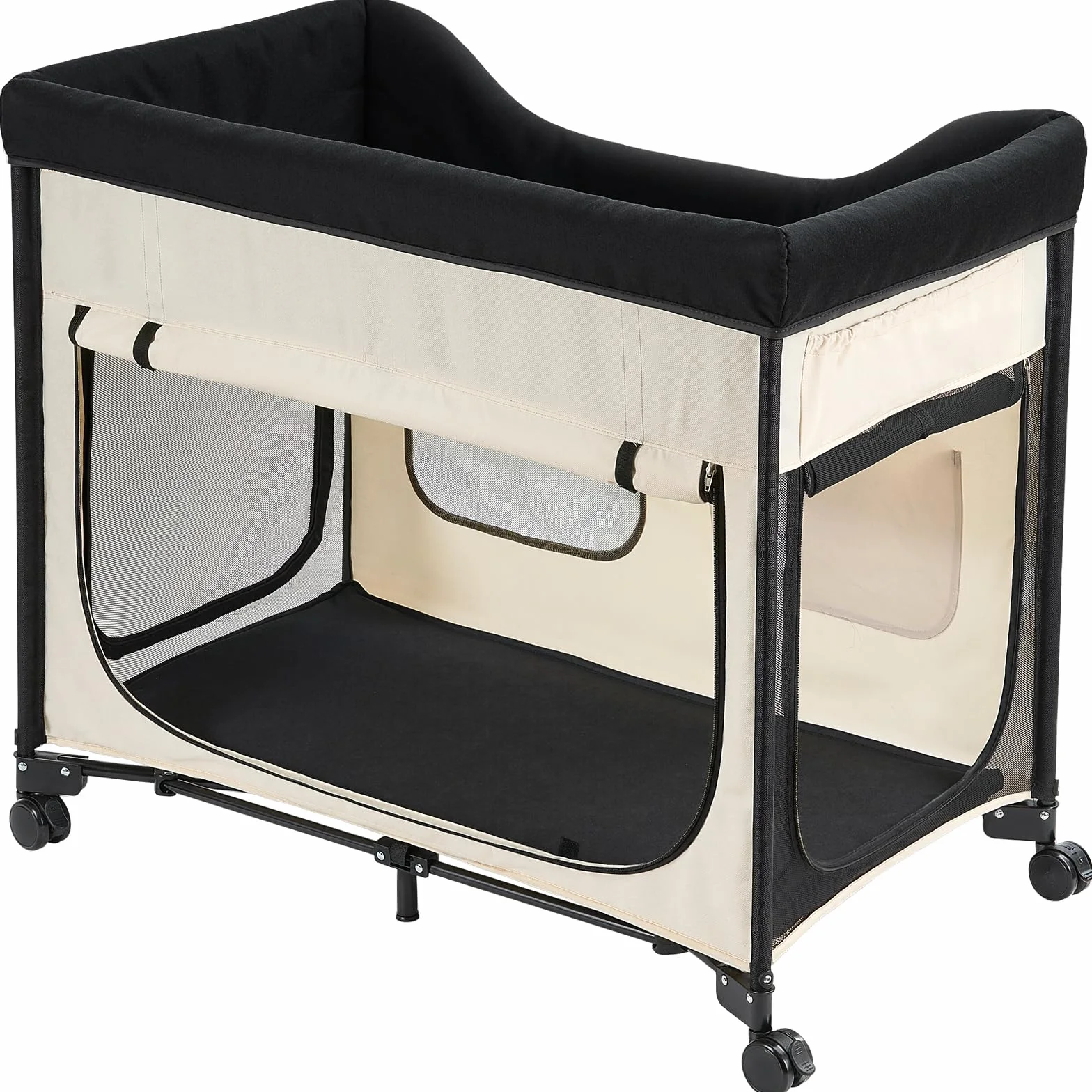 VEVOR Lit Surélevé pour Chiens Chats Pliable, Tissu Oxford 600D Velours Hollandais, Roues Pochettes Latérales, Taille XL Beige