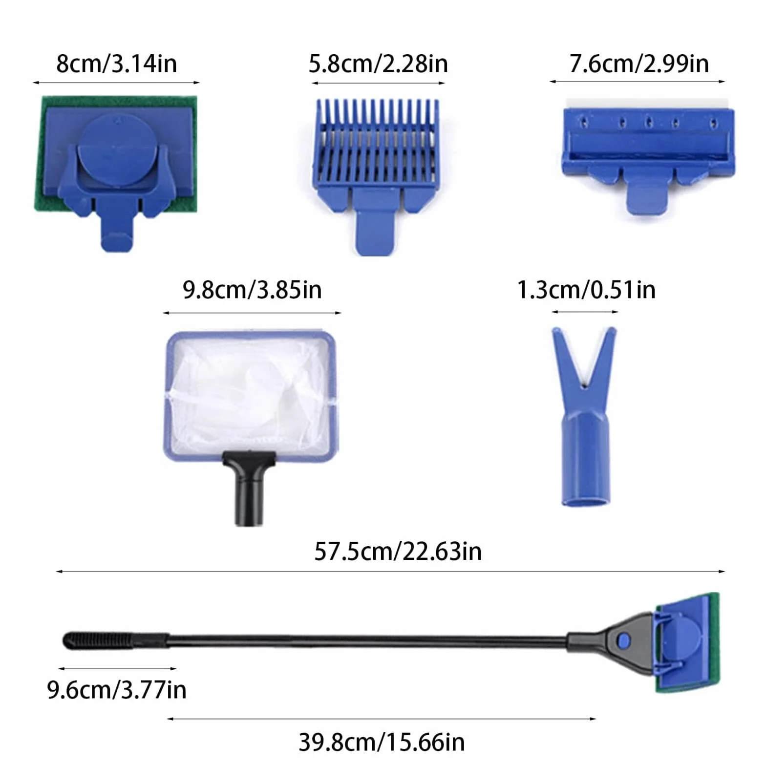 Kit Nettoyage Aquarium 5 en 1 Brosse Vitre Outils Nettoyage Algues Éponge Épuisette Râteau Gravier Grattoir Algues Fourchette Plante