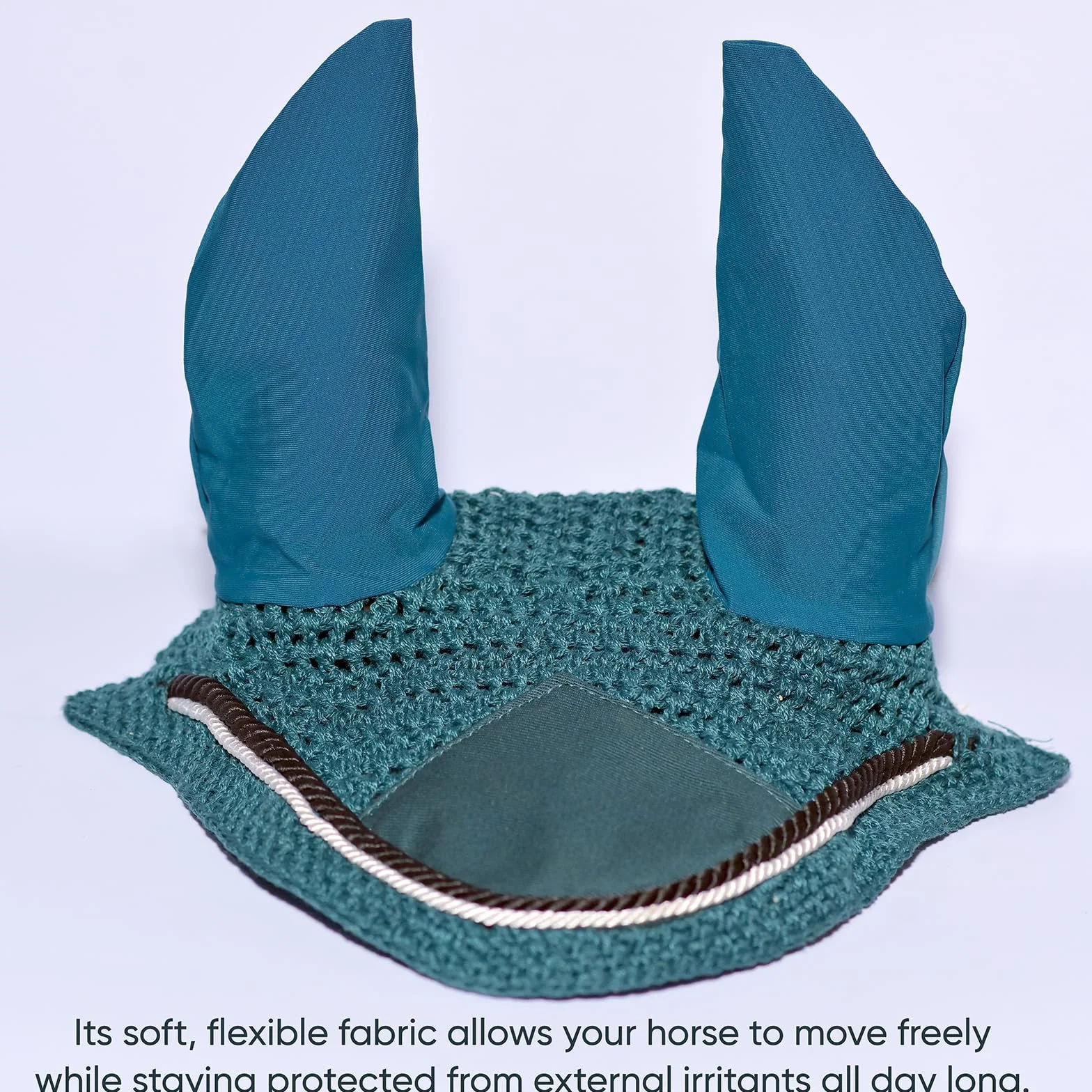 Spire Voile de protection pour cheval en coton respirant doux au crochet pour les oreilles (complet, vert foncé/noir-blanc)