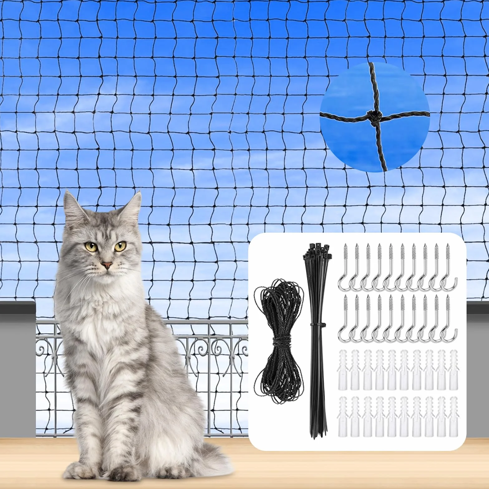 Filet de Protection Chat 4x3m Résistant Morsure Déchirure Balcon Terrasse Fenêtre