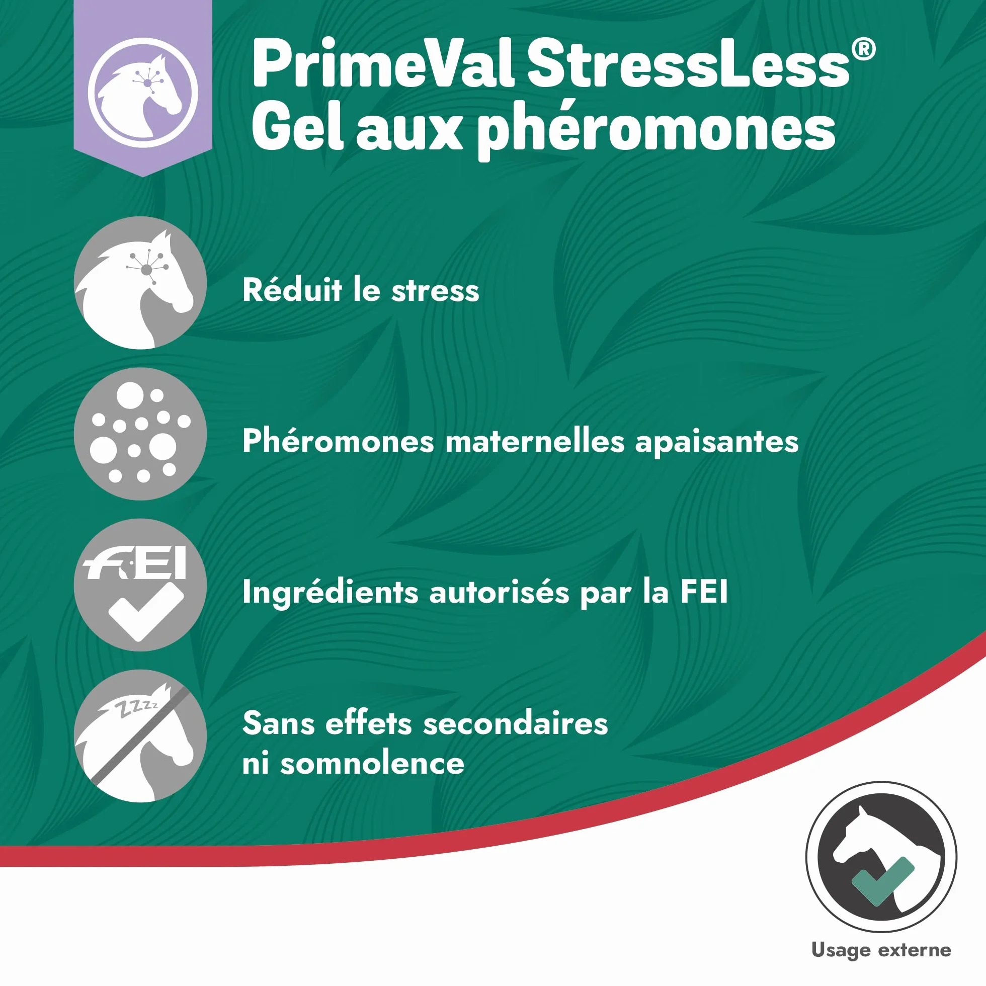 PRIMEVAL StressLess – Gel apaisant aux phéromones pour Cheval – Aliment complémentaire Naturel Anti-Stress à Base de phéromone apaisante Maternelle de Jument – sans Somnolence – 10 sachets de 5 ML