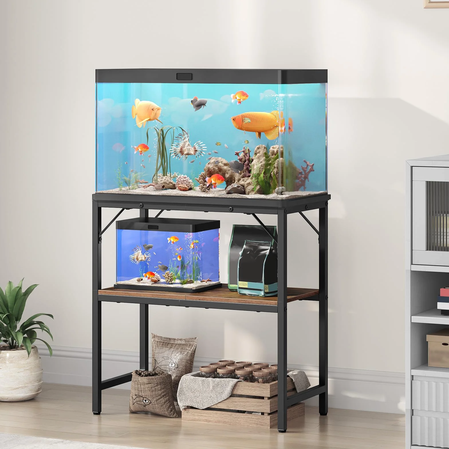 Meuble d'aquarium 20 L, Support 2 étages 204 kg 61x30x62 cm Marron