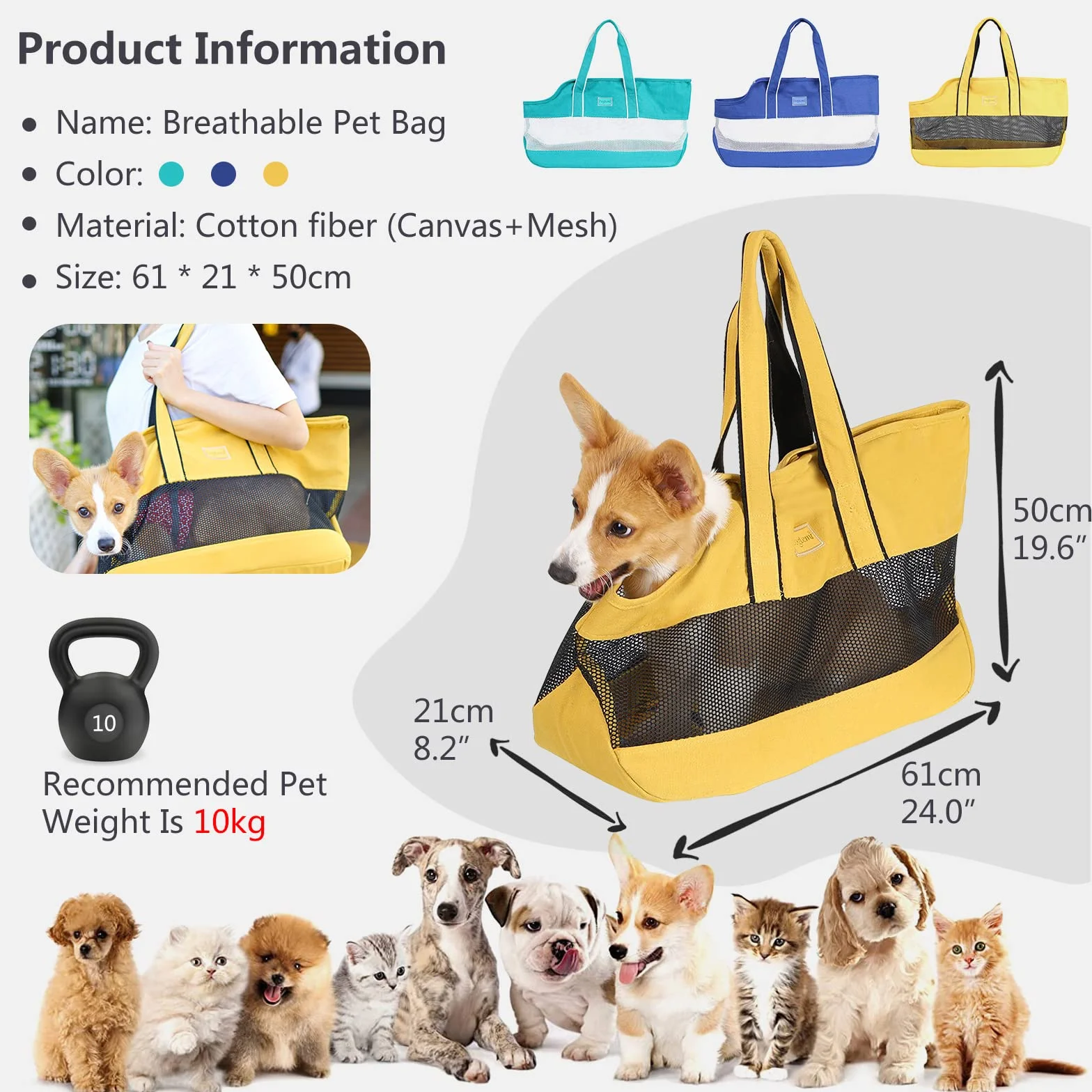 PETCUTE Sac de Transport pour Chat Chien en Maille Respirant avec Sangle de Sécurité