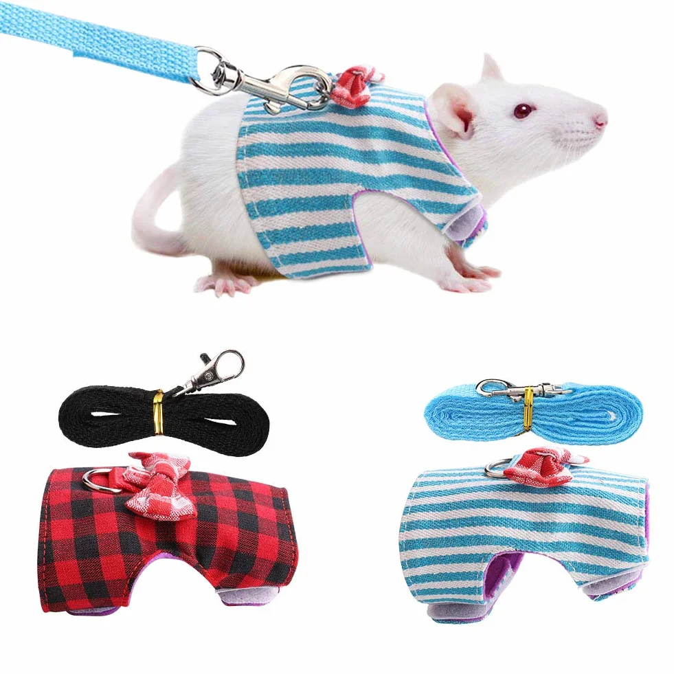 GOTOTOP Lot de 2 Harnais pour Petit Animal de Compagnie avec Nœud Papillon et Décor de Cloche, Gilet Rembourré sans Tirer, Harnais et Laisse pour Cochon d'Inde pour Furet, Rats, Iguane, Hamster