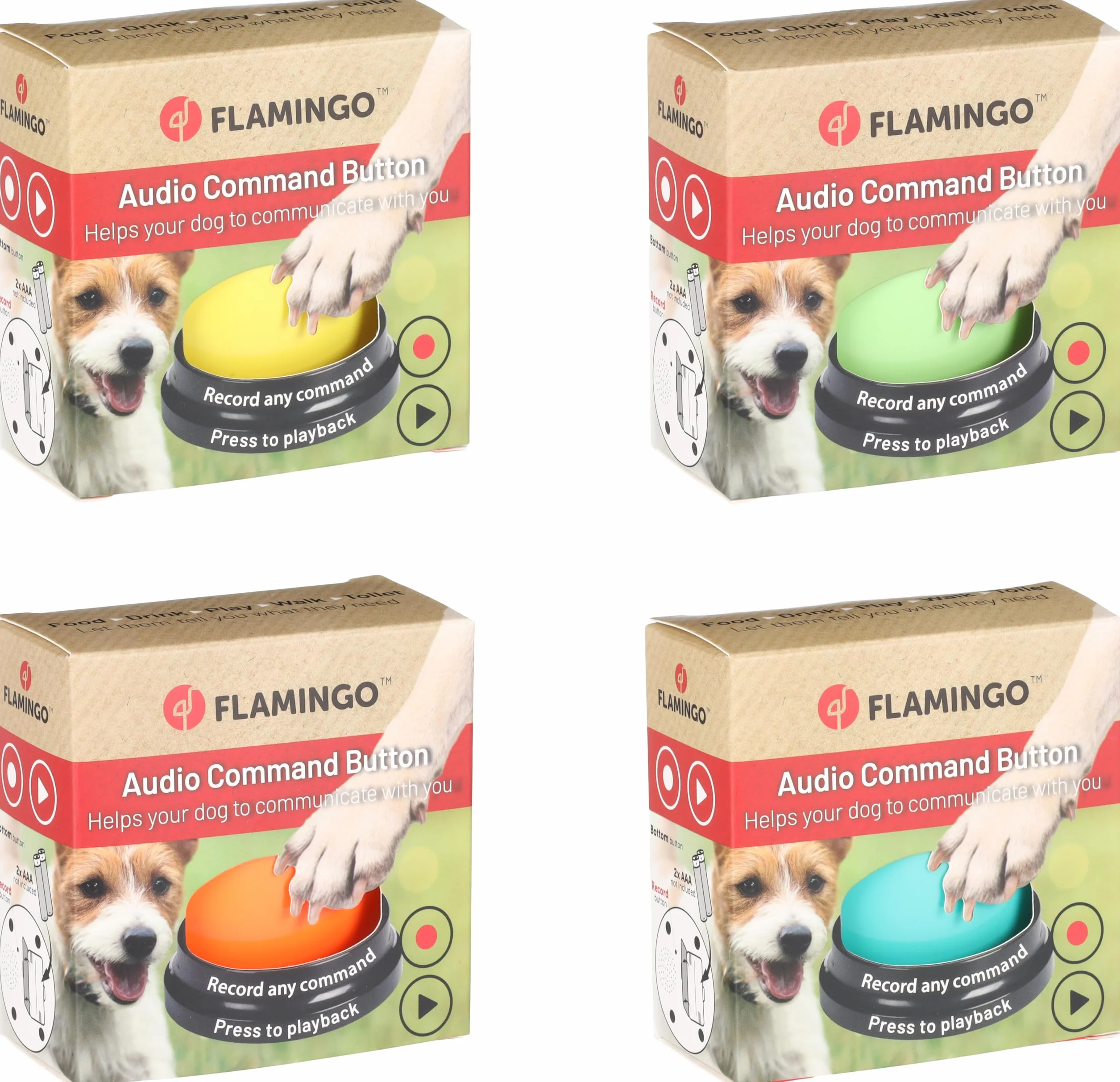 Flamingo Bouton de Communication Karao pour Chien - Diamètre de 8,8cm - Plusieurs Versions - Utilisez Plusieurs Boutons pour enregistrer différentes Instructions - Pas de Choix de Couleur Possible
