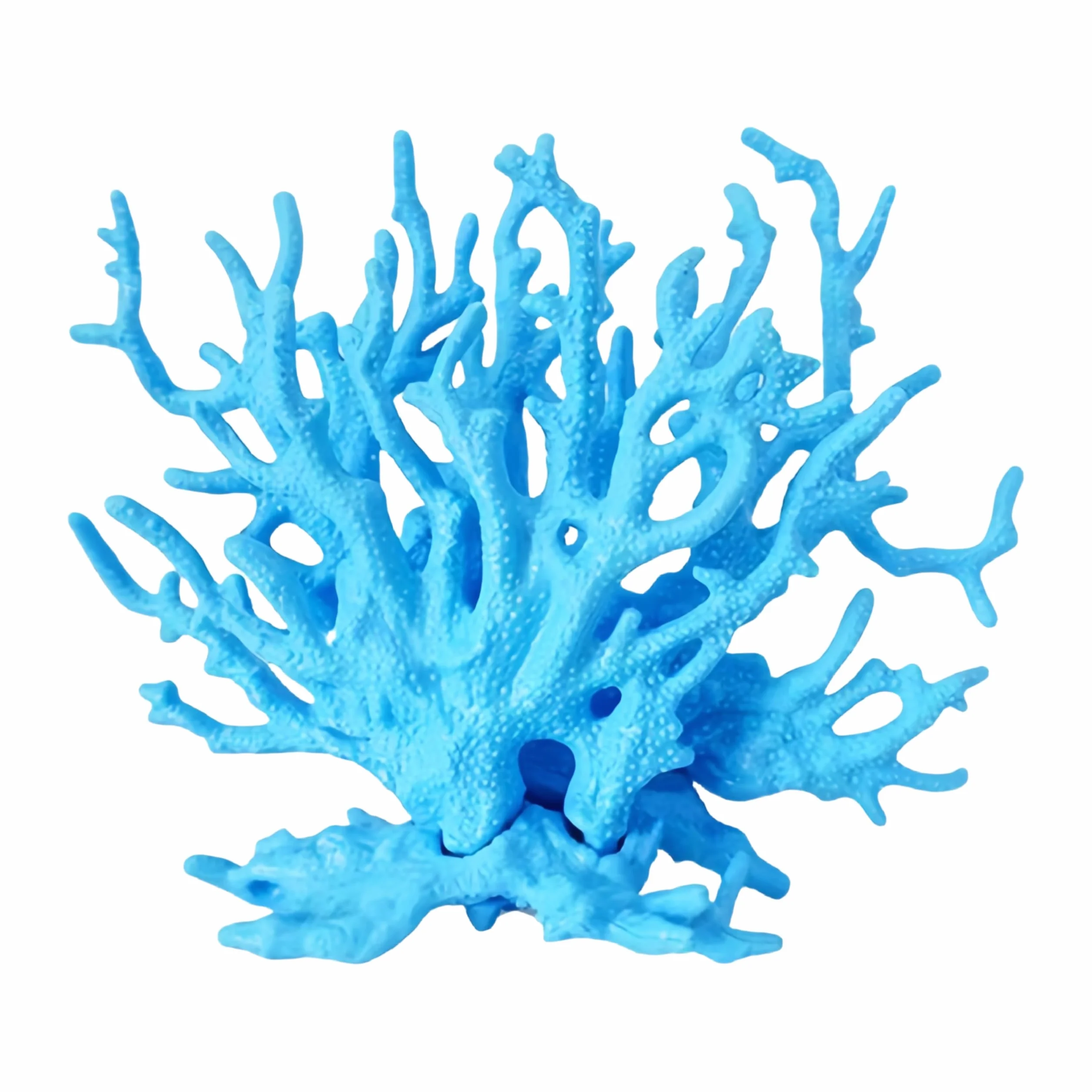 Décoration d'Aquarium en Bois Faux Corail, Crevettes et Plante Réelle pour Aquariums Petits à Moyens (Bleu)