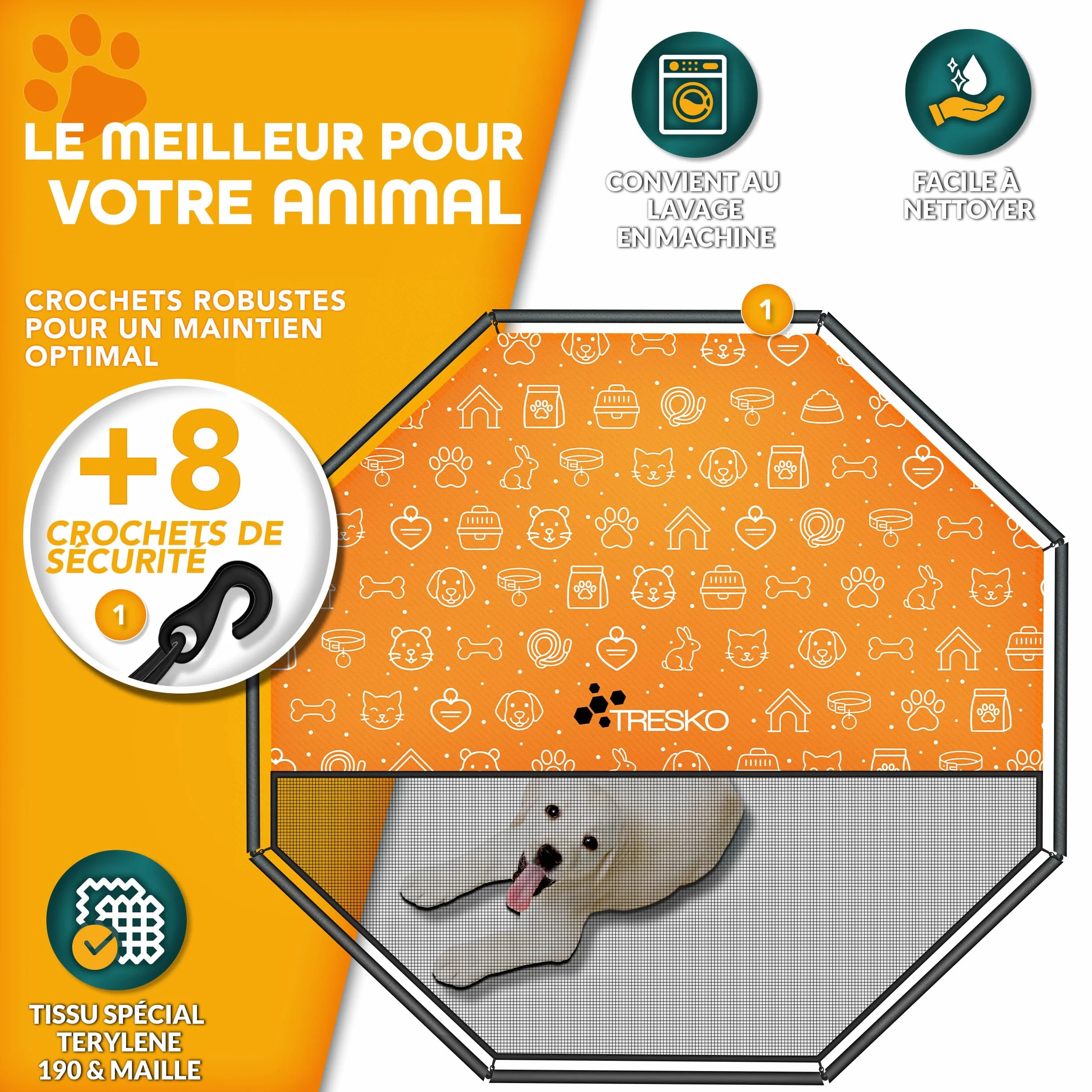 TRESKO Parc d'extérieur pour Chiens Enclos en métal Circonférence 640 cm Hauteur 60 cm Noir