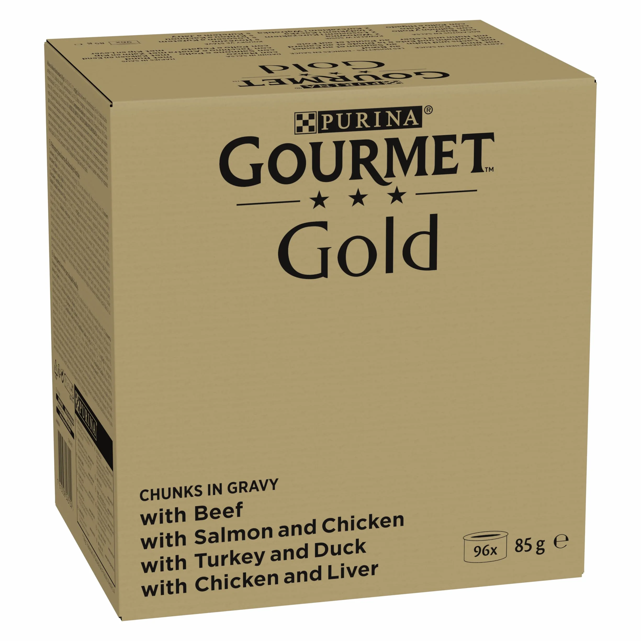 GOURMET | GOLD | Les Noisettes | Chat Adulte | Effilés en sauce | Bœuf, Poulet-Foie, Dinde-Canard, Saumon-Poulet |Portions Repas | Boite | 96 x 85 g