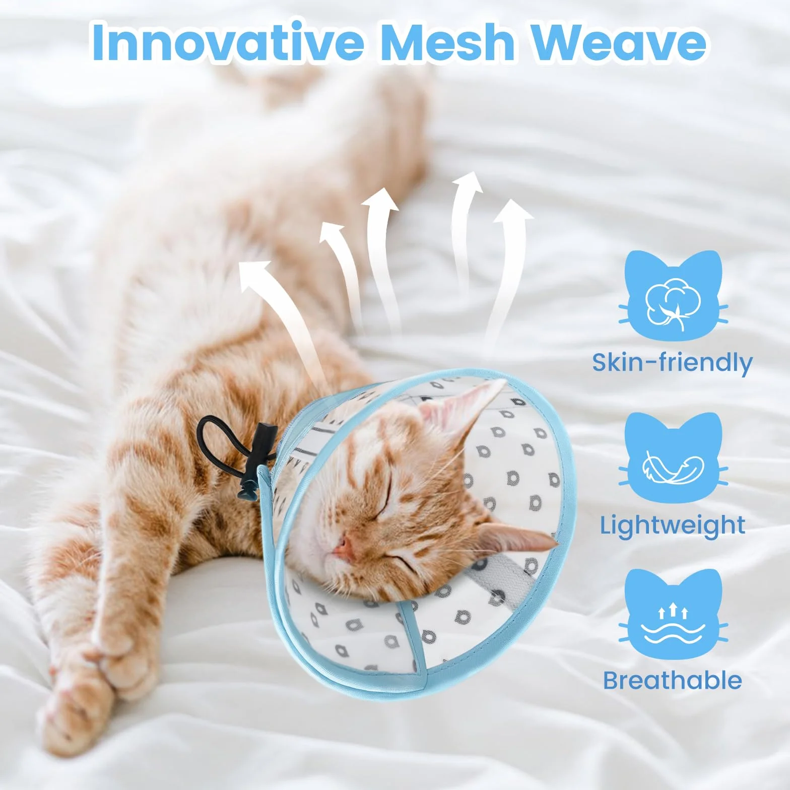 Collerette Chat Anti Léchage Anti Grattage Souple Tissu Respirant Ajustable M Maille Bleu