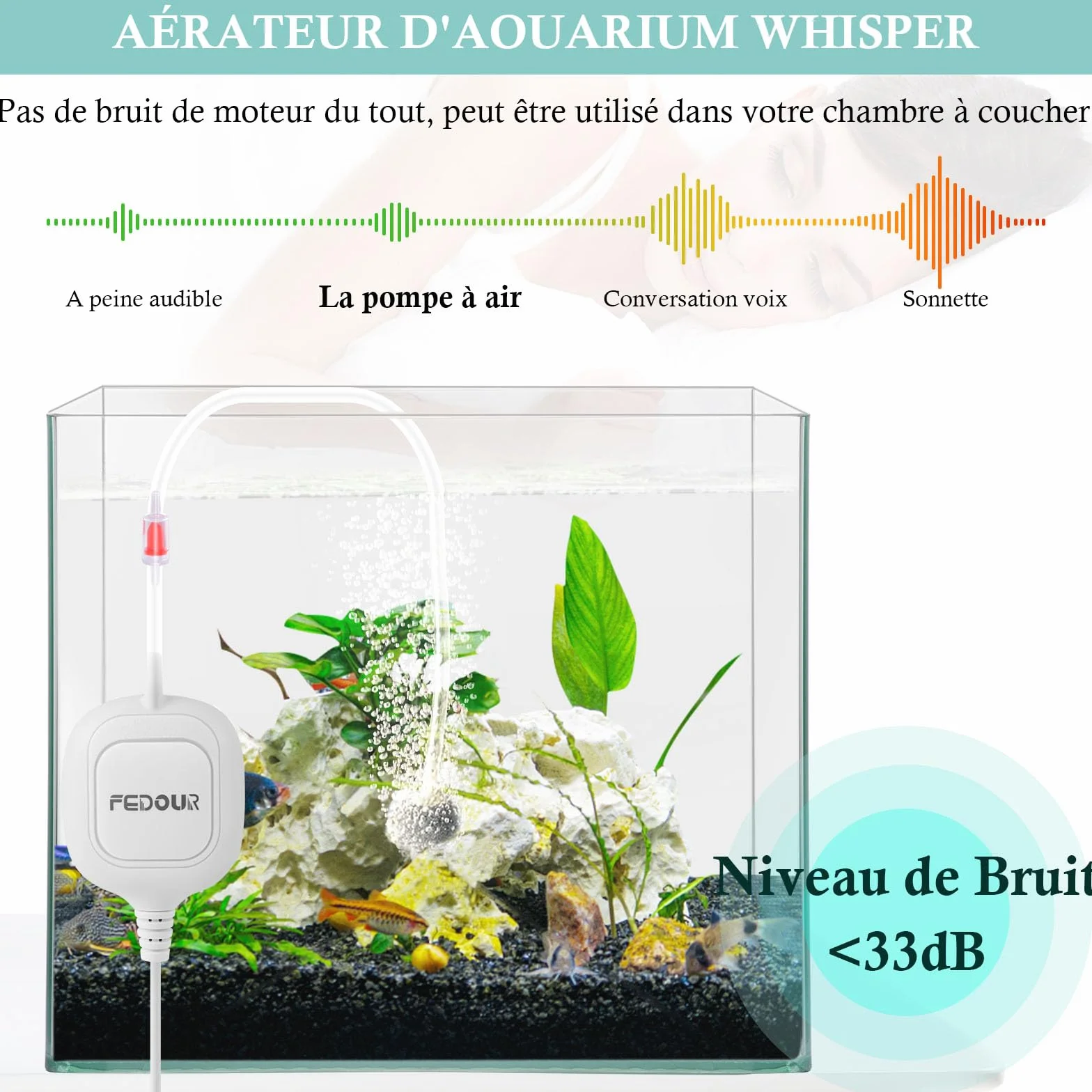 FEDOUR Mini Pompe à Air pour Aquarium, Nano Aérateur Ultra Silencieux, Bulleur pour Betta Jusqu'à 35L
