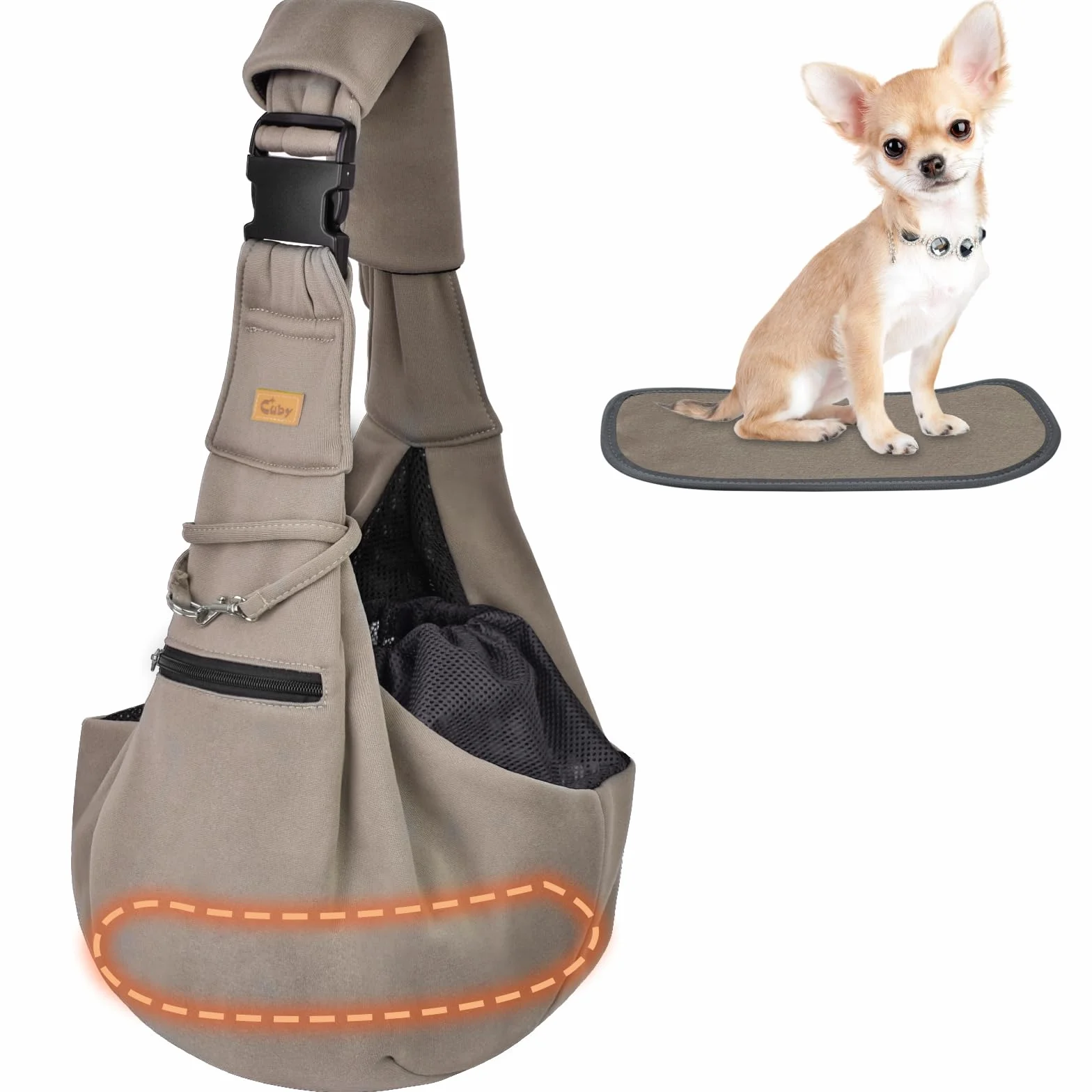 CUBY Sac de transport pour chiot réglable et réversible bandoulière protection ceinture sécurité poche zippée