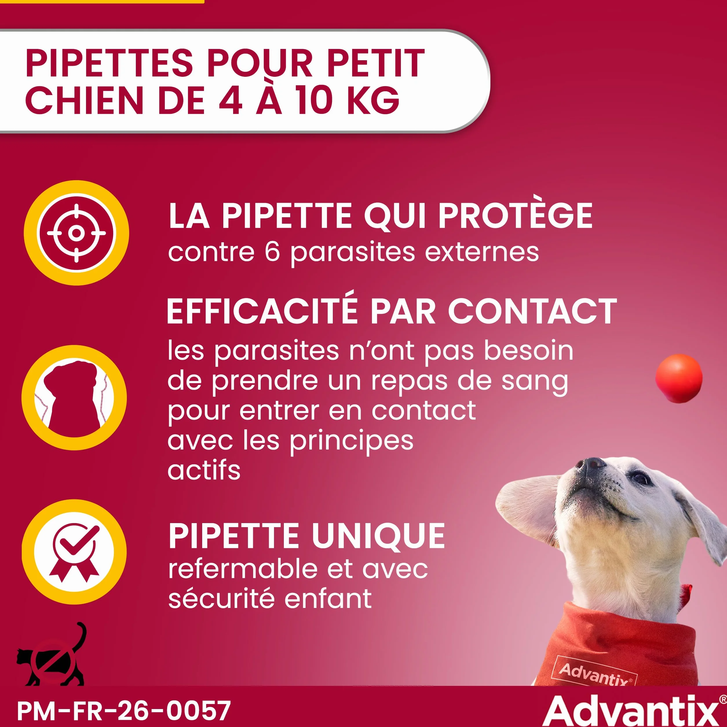 Advantix Petit Chien 4-10 kg Pipettes anti-parasites 6 parasites Protection 4 semaines 4 x 1,0 ml