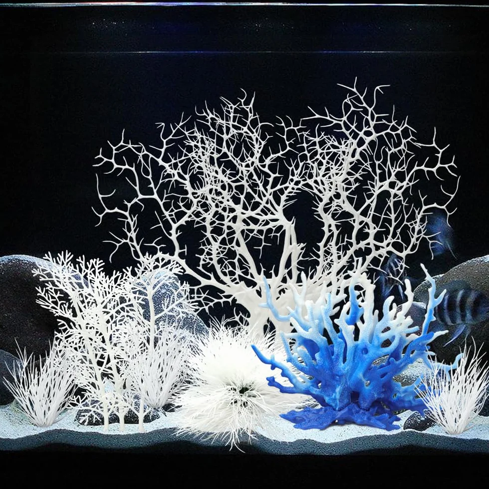 Coraux artificiels blancs pour aquarium - Lot de 8